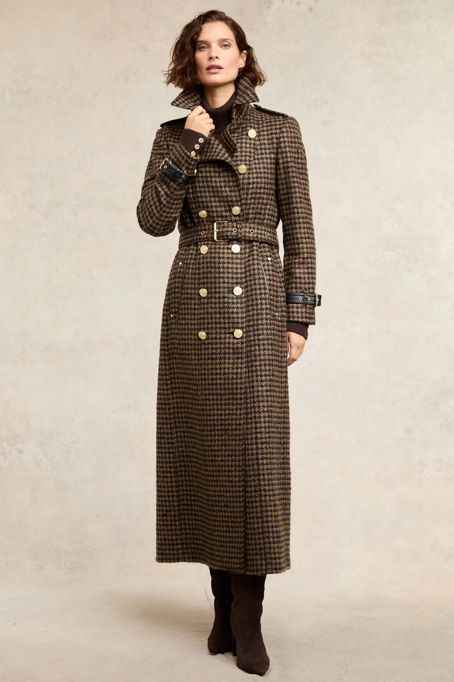 Full Length Marlborough Trench Coat (Chocolate Houndstooth)