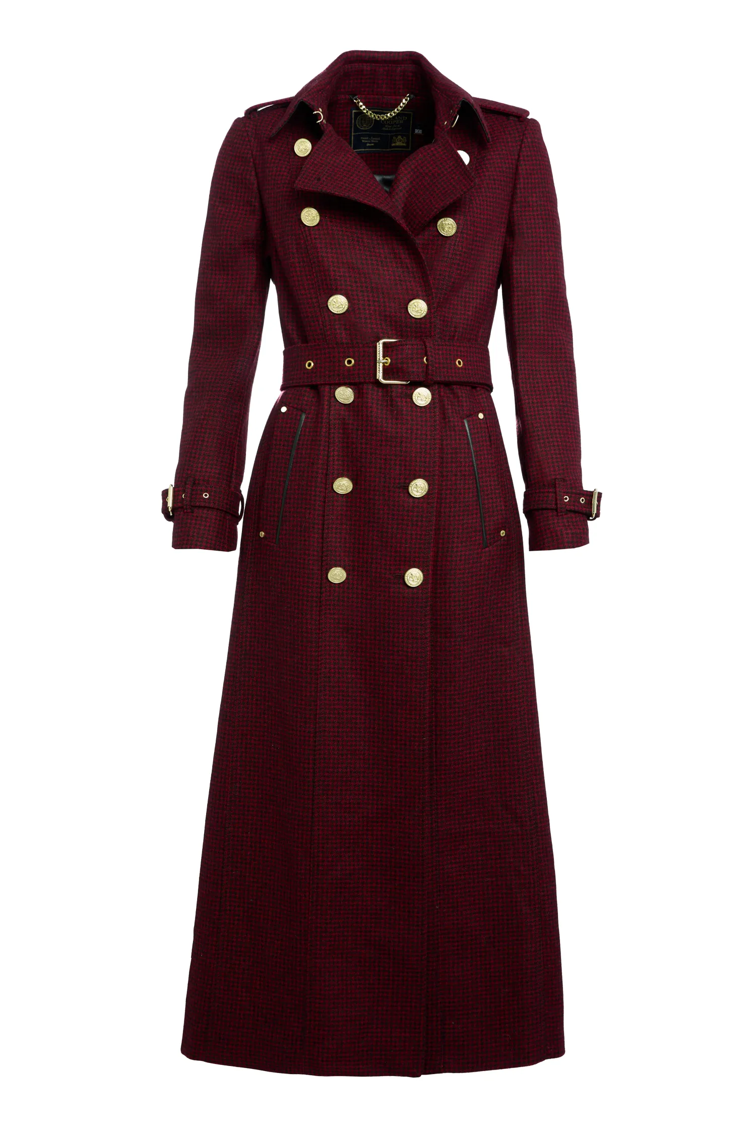 Full Length Marlborough Trench Coat (Red Houndstooth)