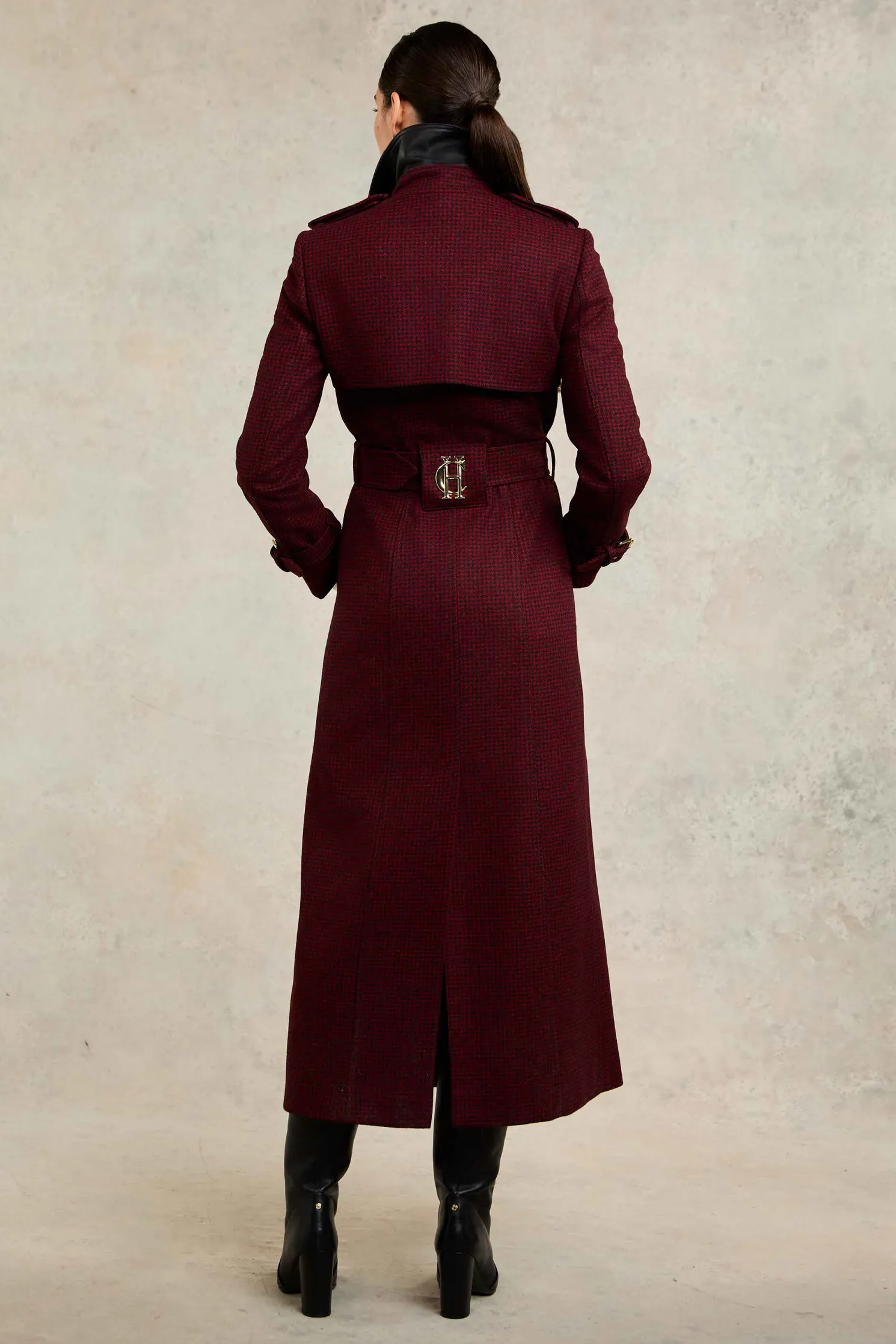 Full Length Marlborough Trench Coat (Red Houndstooth)