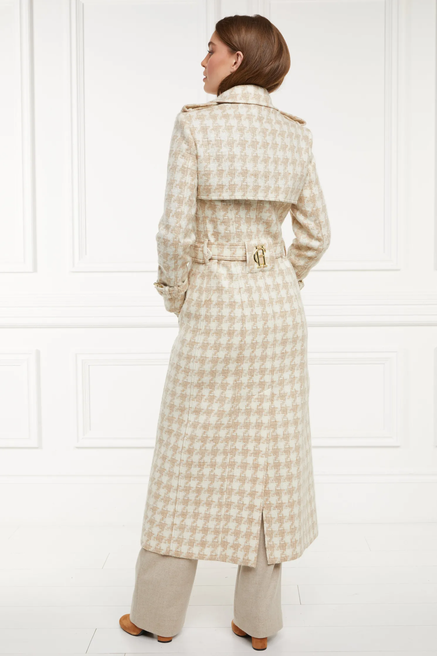 Full Length Marlborough Trench Coat (Camel Houndstooth)