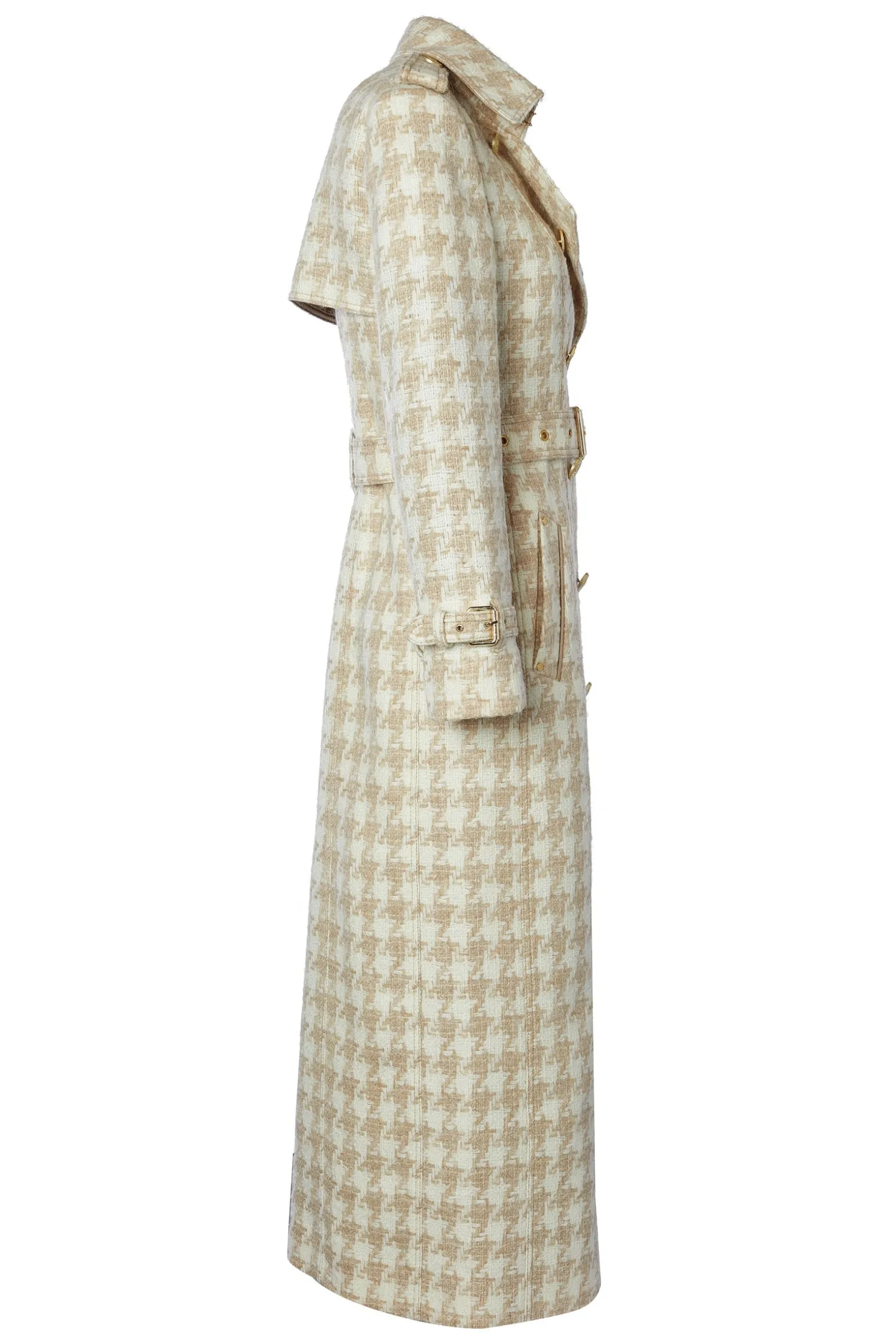Full Length Marlborough Trench Coat (Camel Houndstooth)