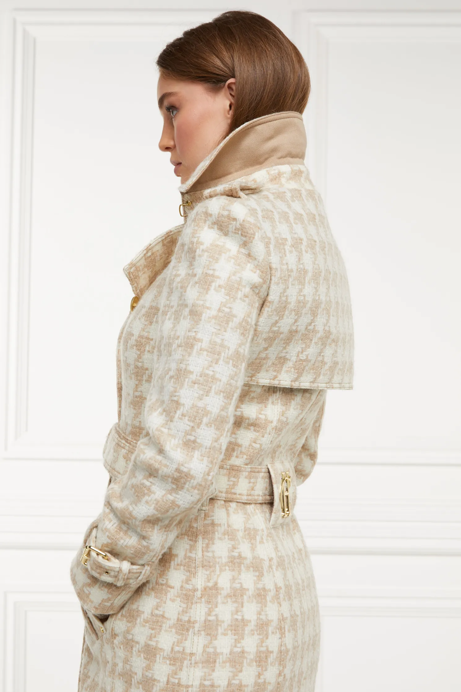 Full Length Marlborough Trench Coat (Camel Houndstooth)