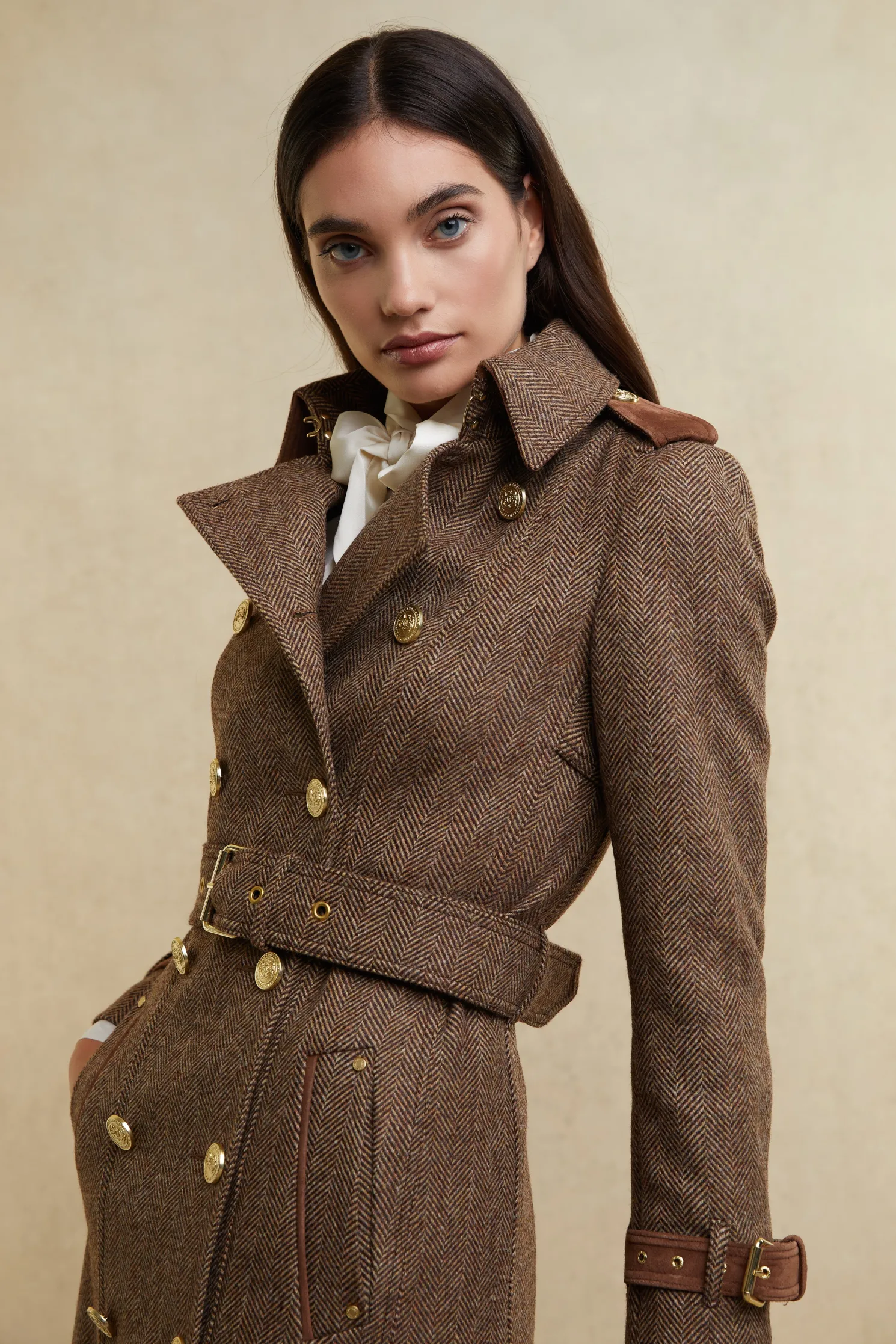 Full Length Marlborough Trench Coat (Large Scale Brown Herringbone)