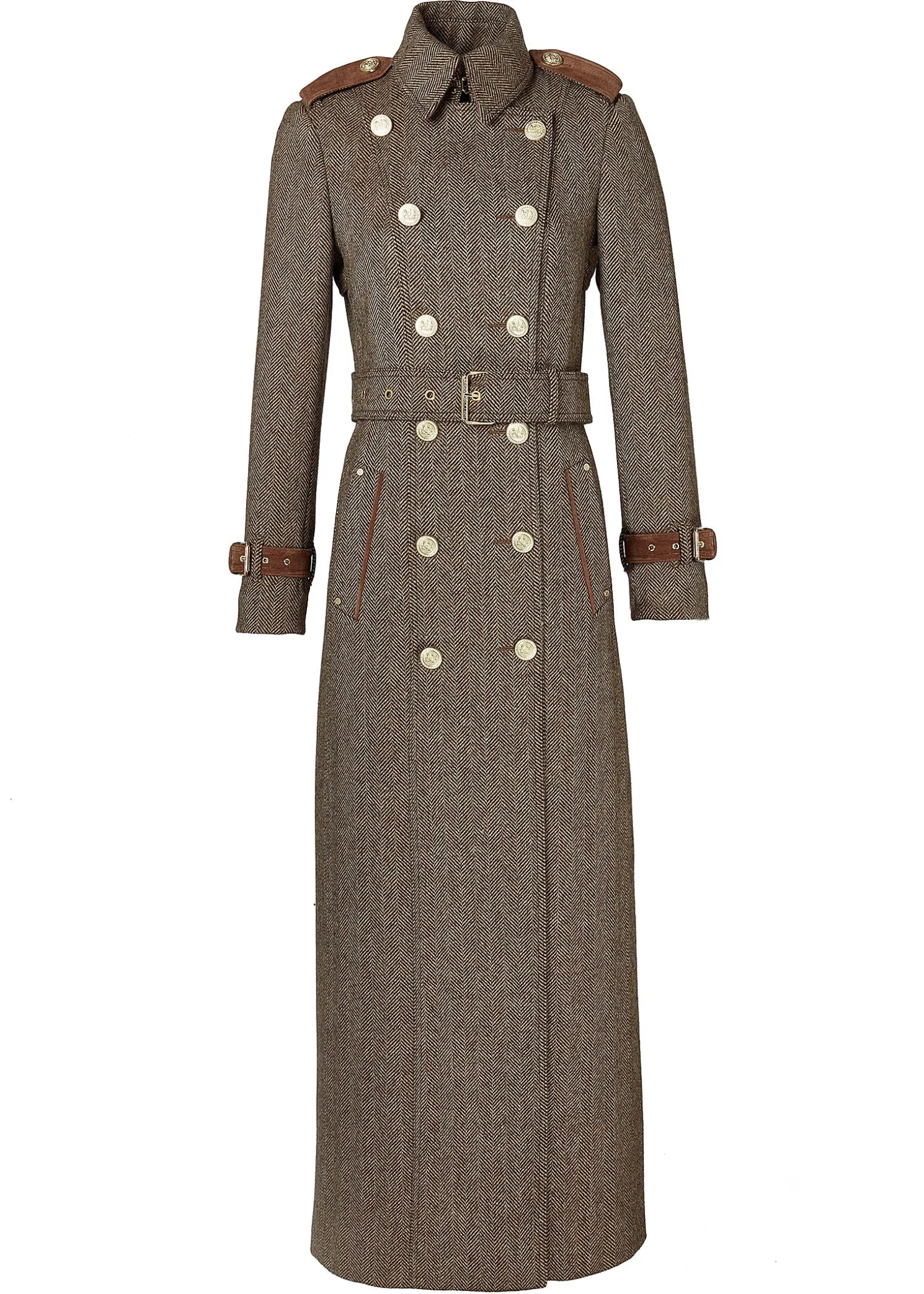 Full Length Marlborough Trench Coat (Large Scale Brown Herringbone)