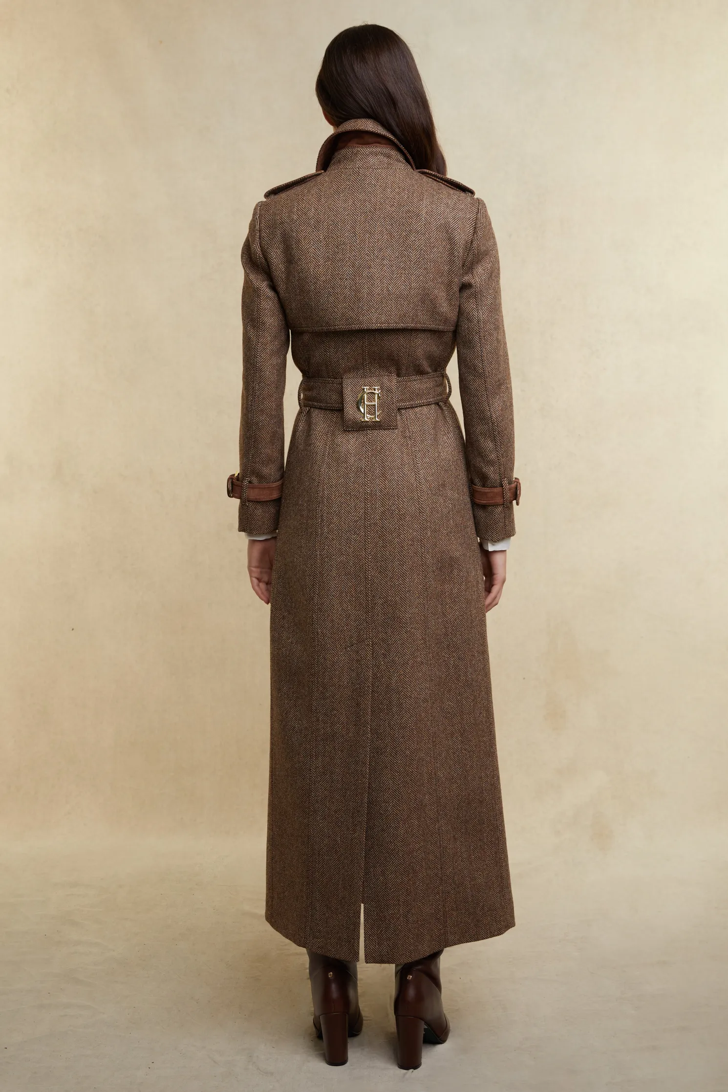 Full Length Marlborough Trench Coat (Large Scale Brown Herringbone)