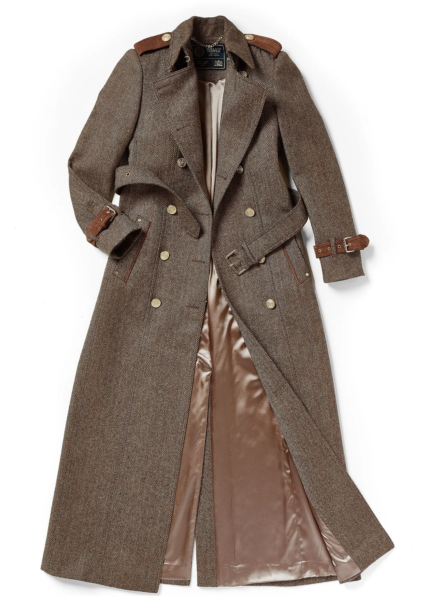 Full Length Marlborough Trench Coat (Large Scale Brown Herringbone)