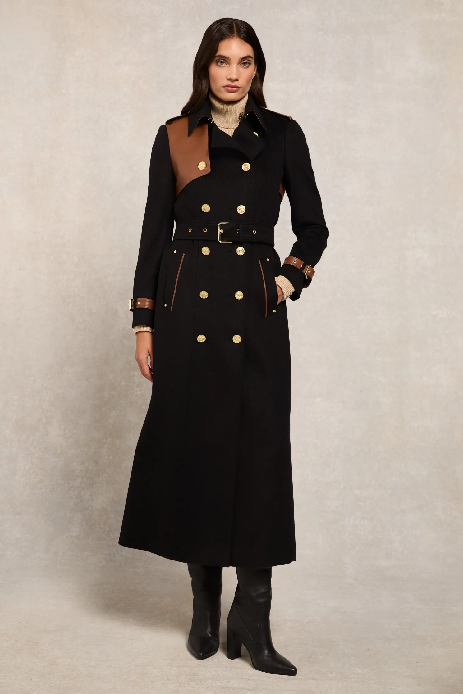 Full Length Marlborough Trench Coat (Soft Black Tan)