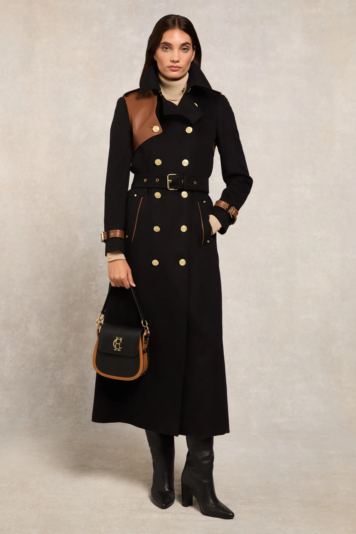 Full Length Marlborough Trench Coat (Soft Black Tan)