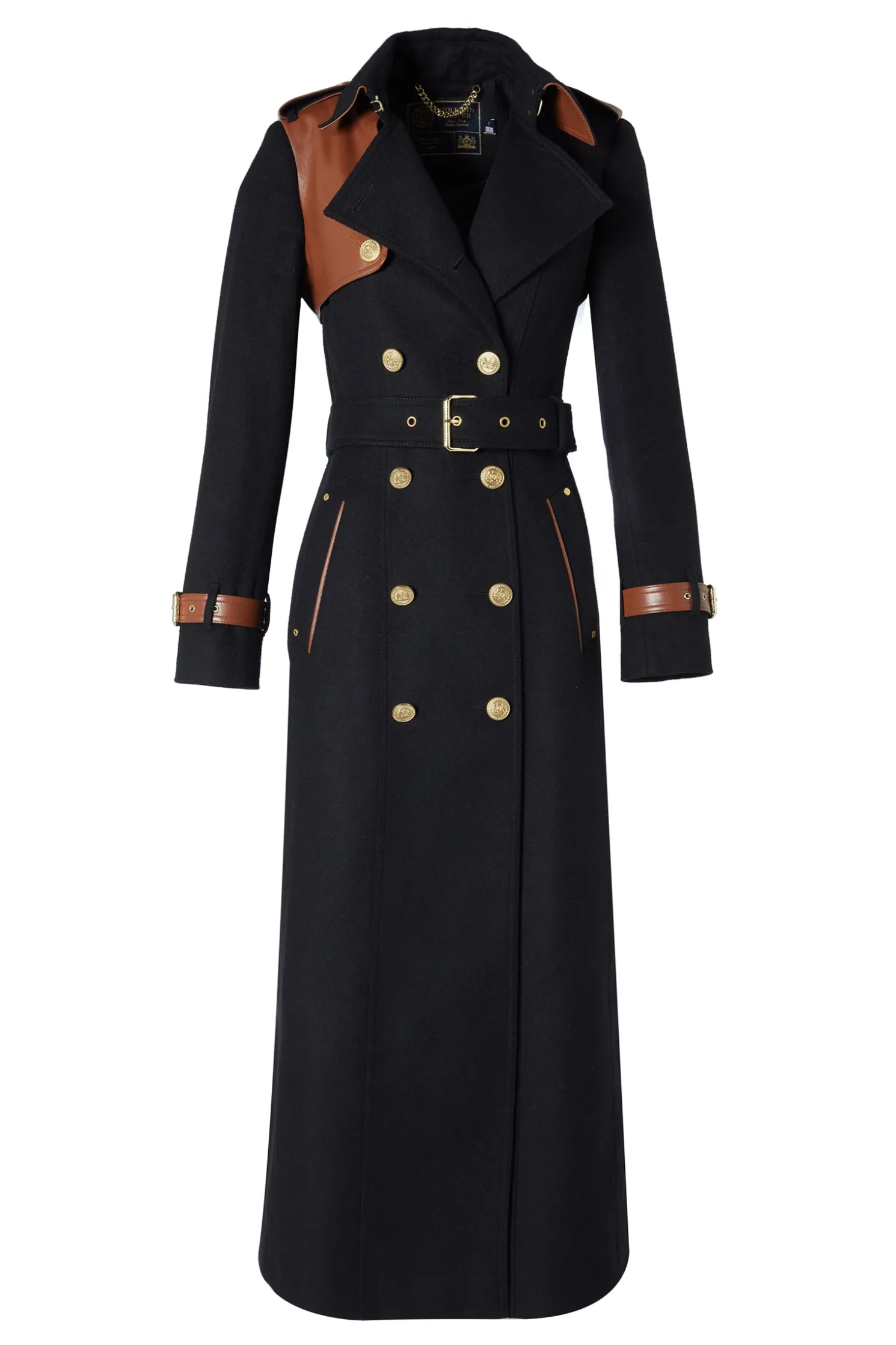 Full Length Marlborough Trench Coat (Soft Black Tan)