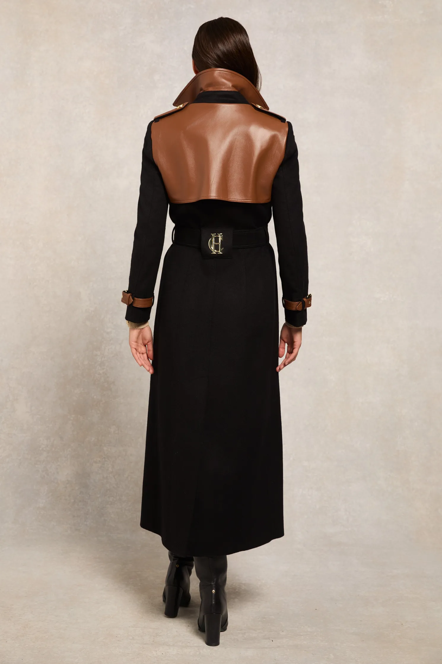 Full Length Marlborough Trench Coat (Soft Black Tan)