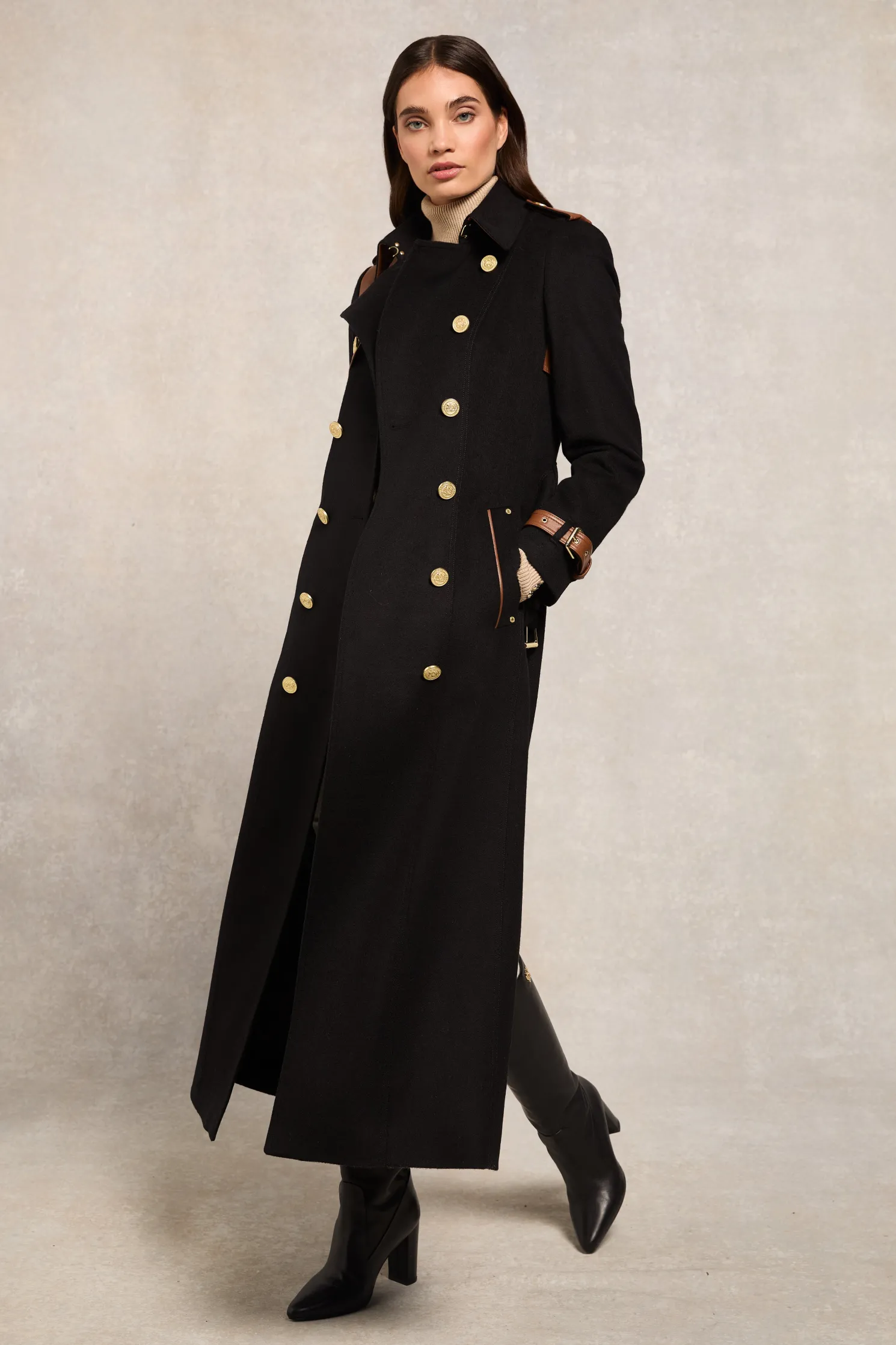 Full Length Marlborough Trench Coat (Soft Black Tan)