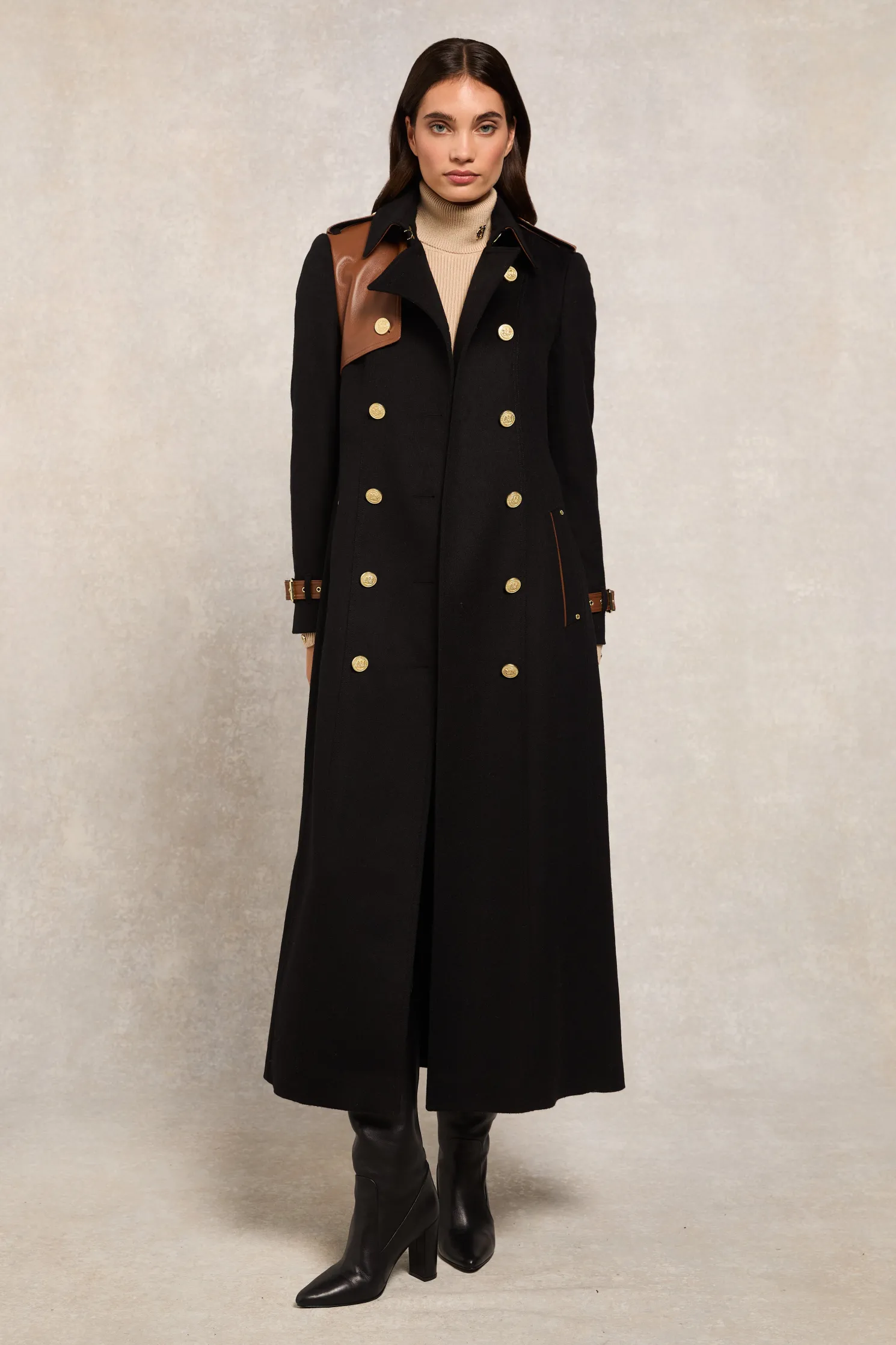 Full Length Marlborough Trench Coat (Soft Black Tan)
