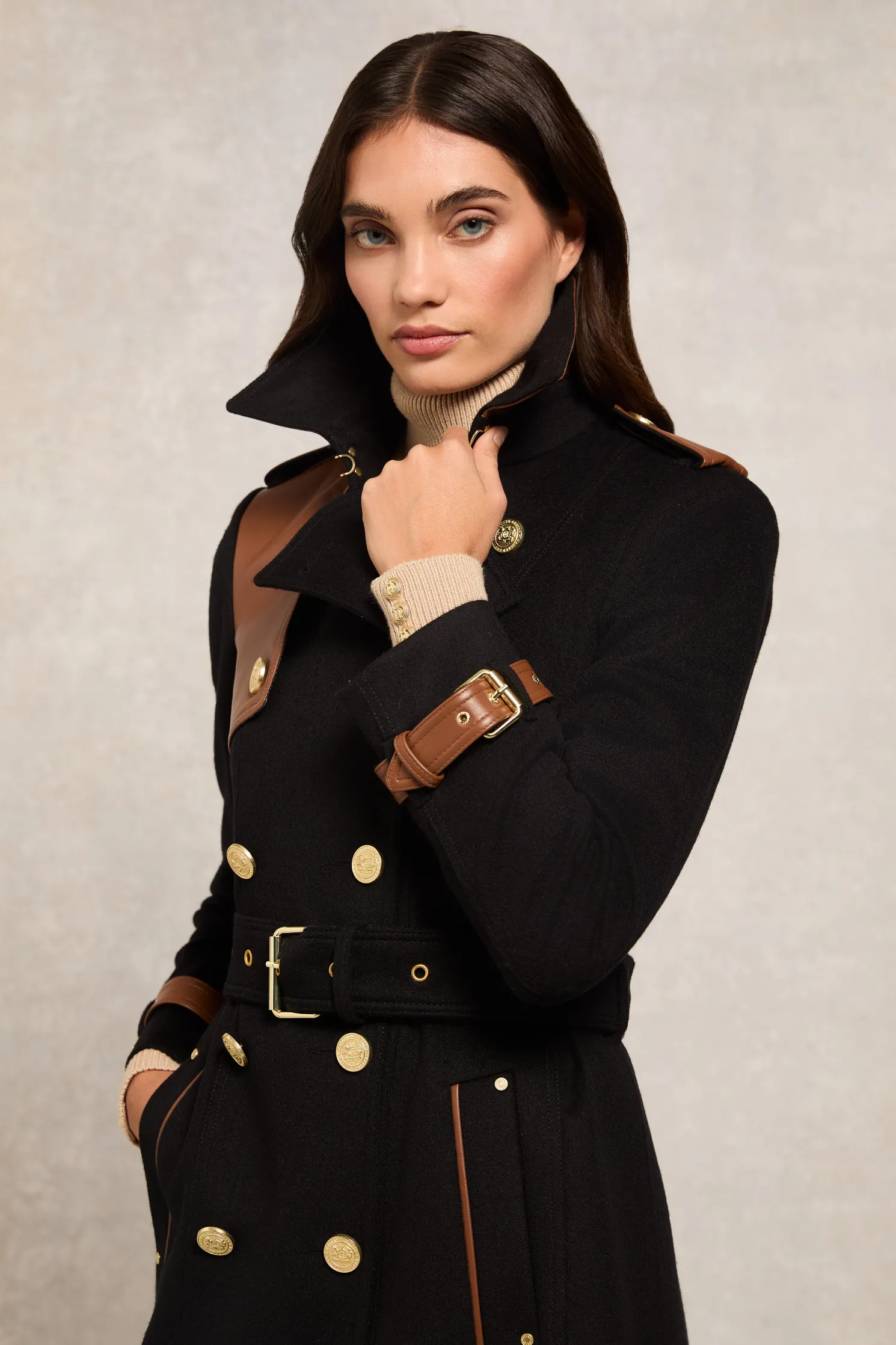 Full Length Marlborough Trench Coat (Soft Black Tan)