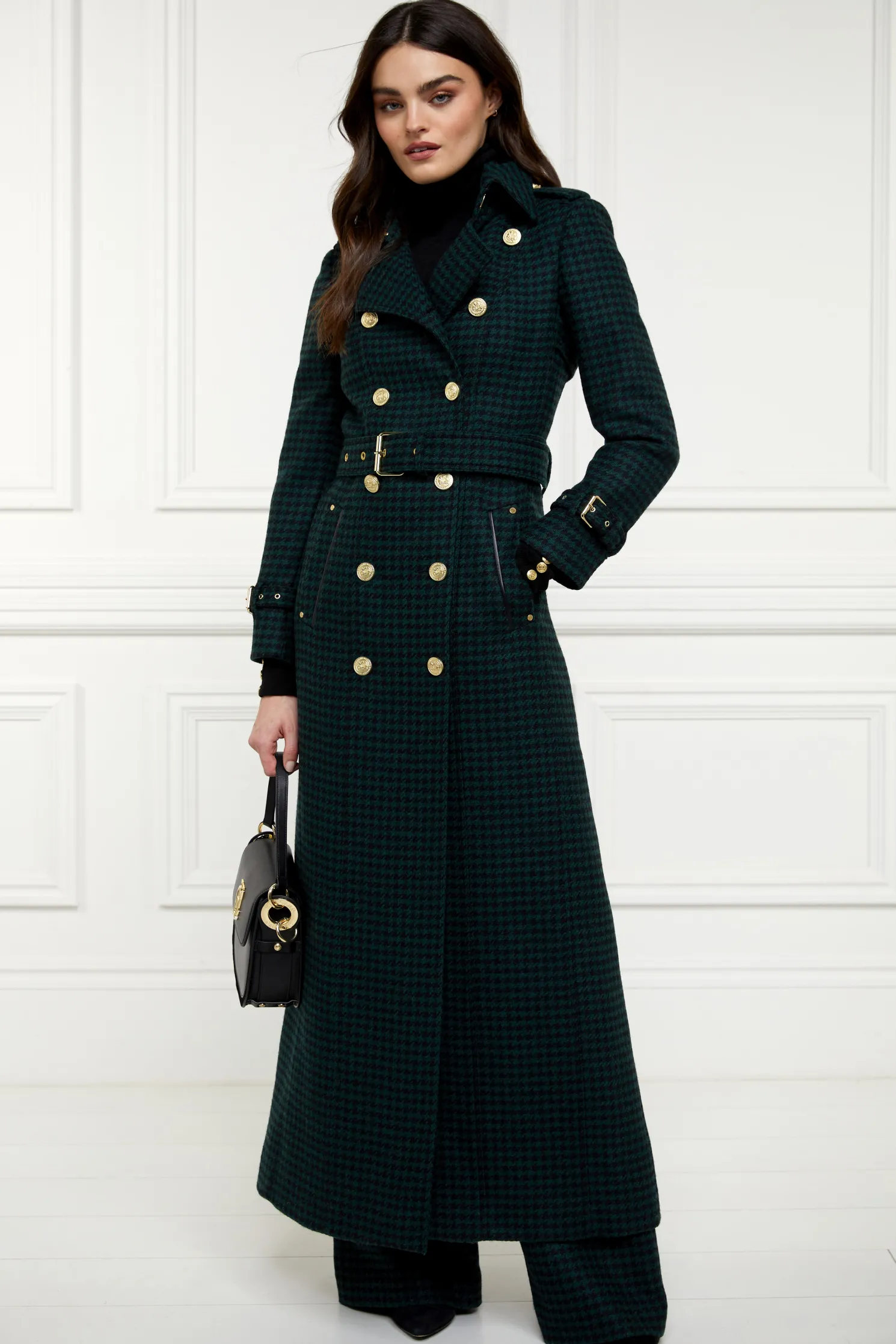 Full Length Marlborough Trench Coat (Emerald Houndstooth)