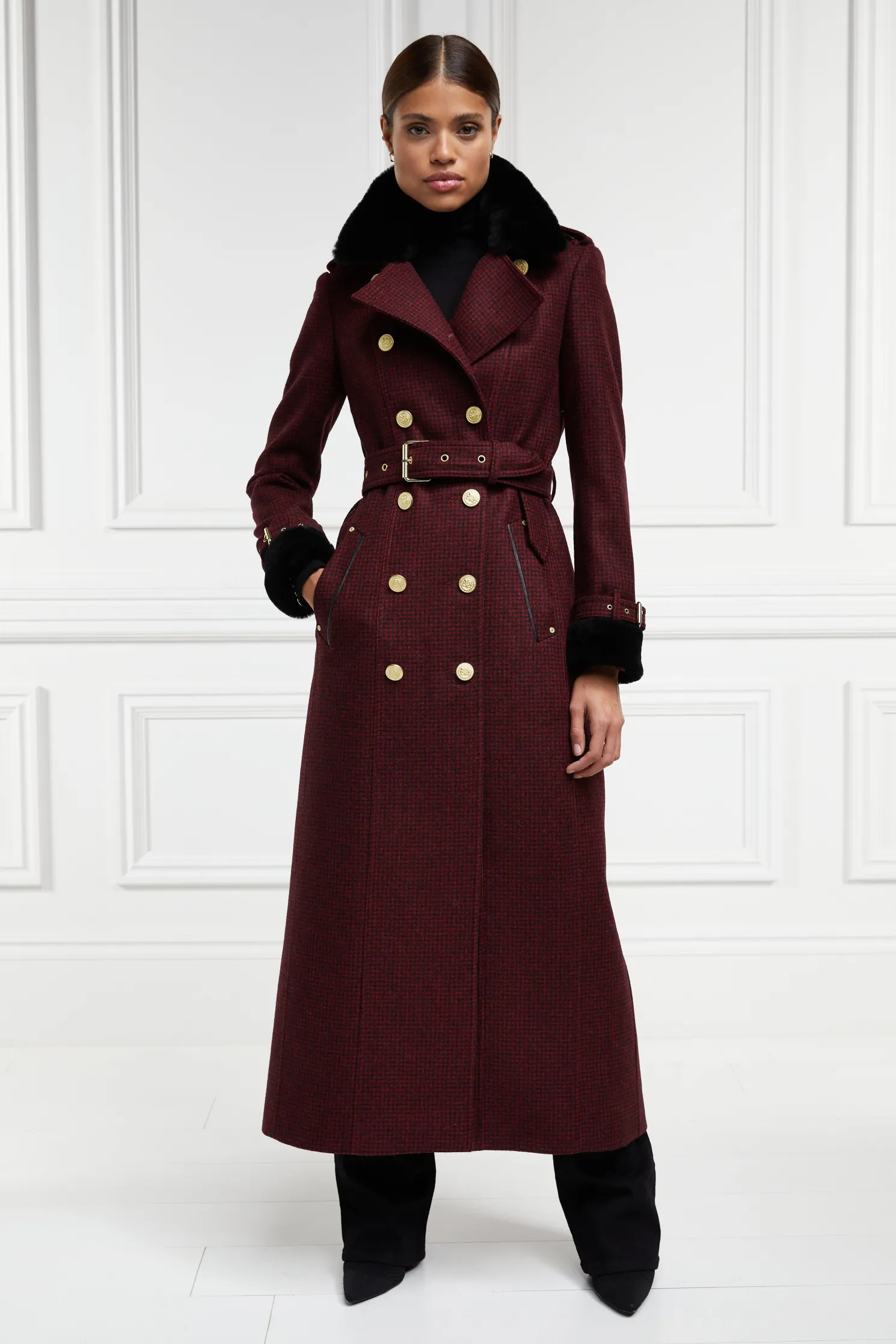 Gold Label Trench (Deep Red Houndstooth)
