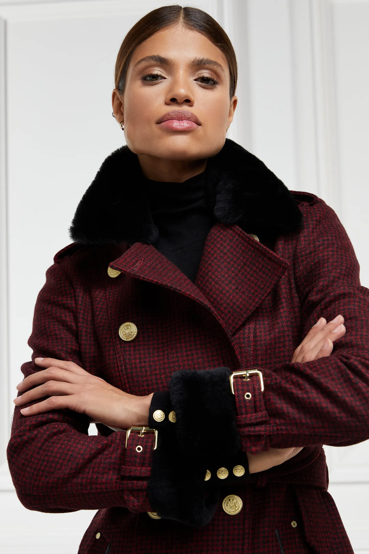 Gold Label Trench (Deep Red Houndstooth)
