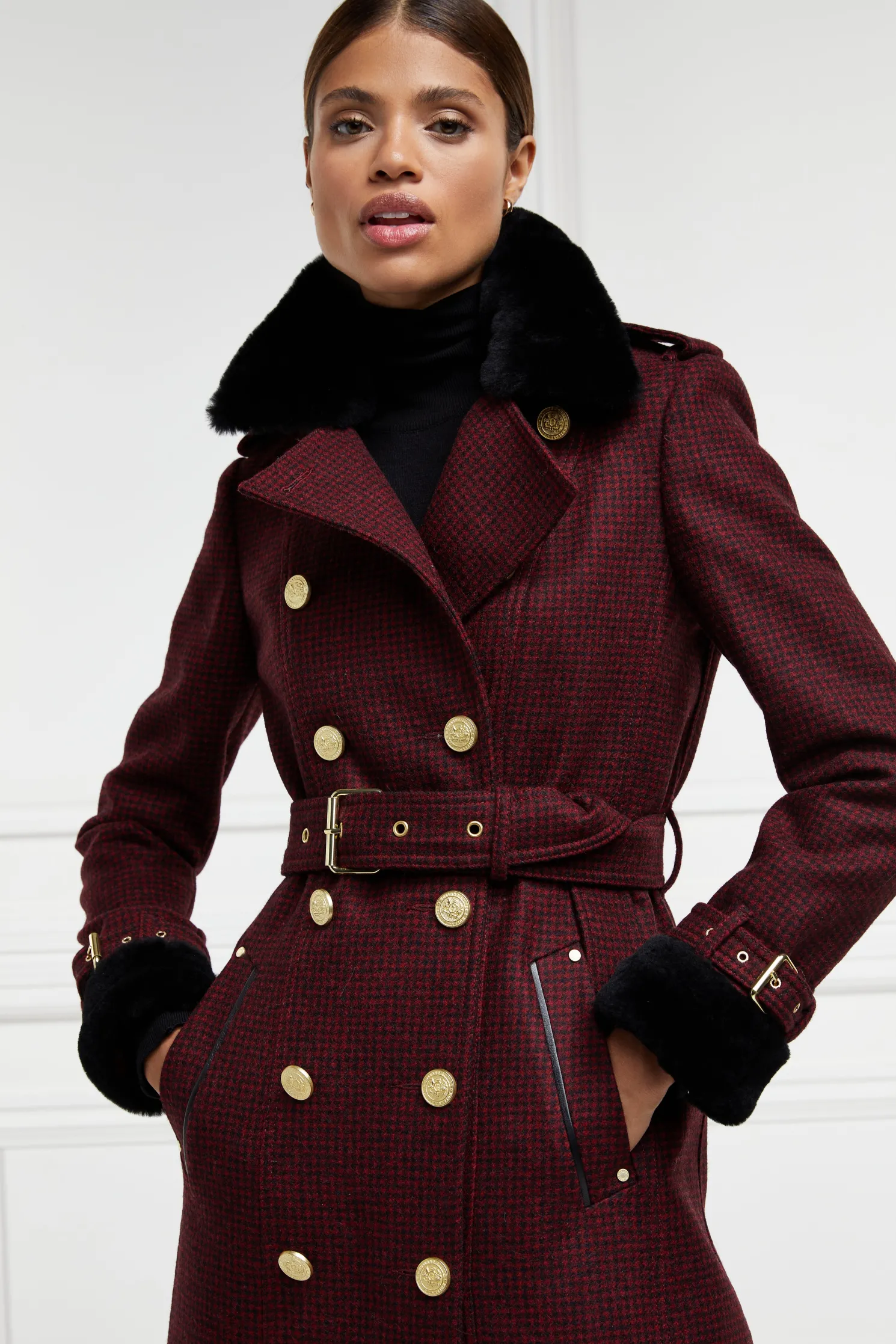 Gold Label Trench (Deep Red Houndstooth)