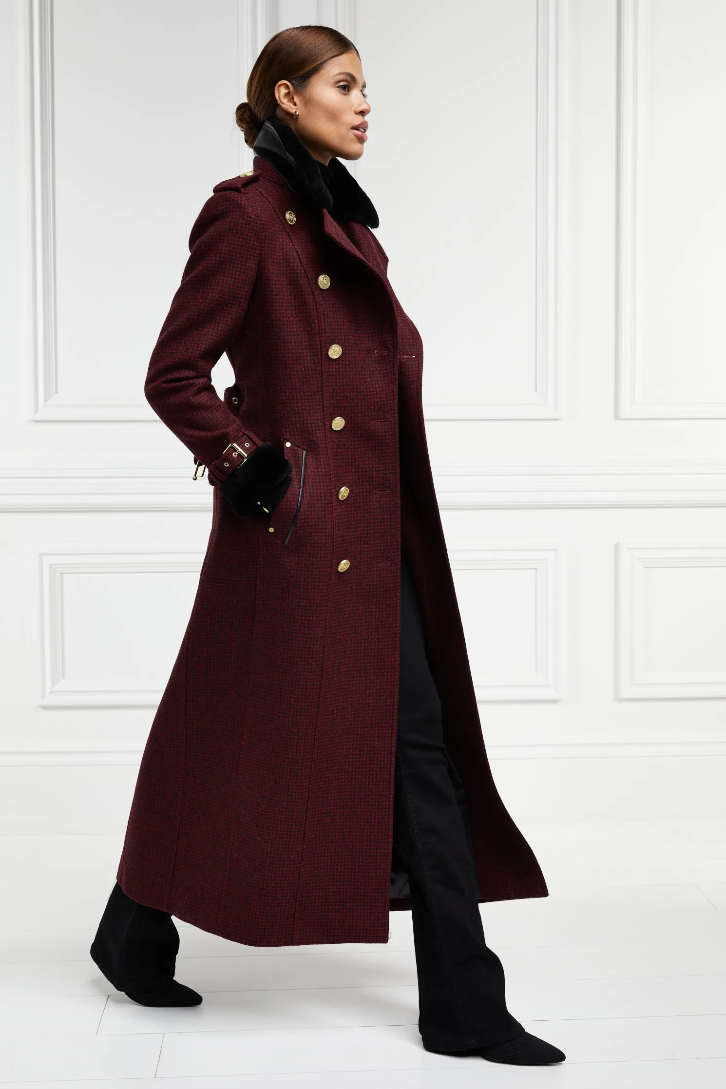 Gold Label Trench (Deep Red Houndstooth)