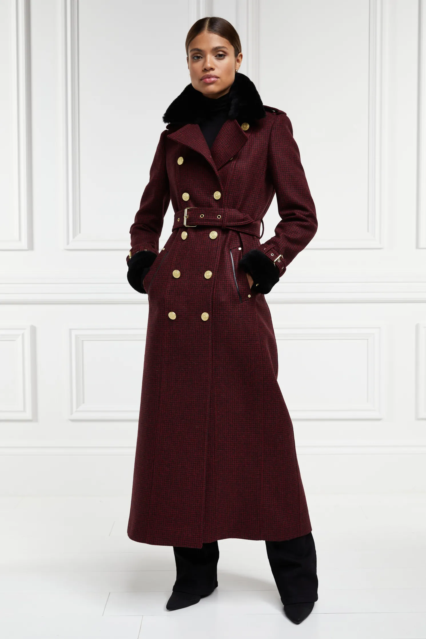 Gold Label Trench (Deep Red Houndstooth)