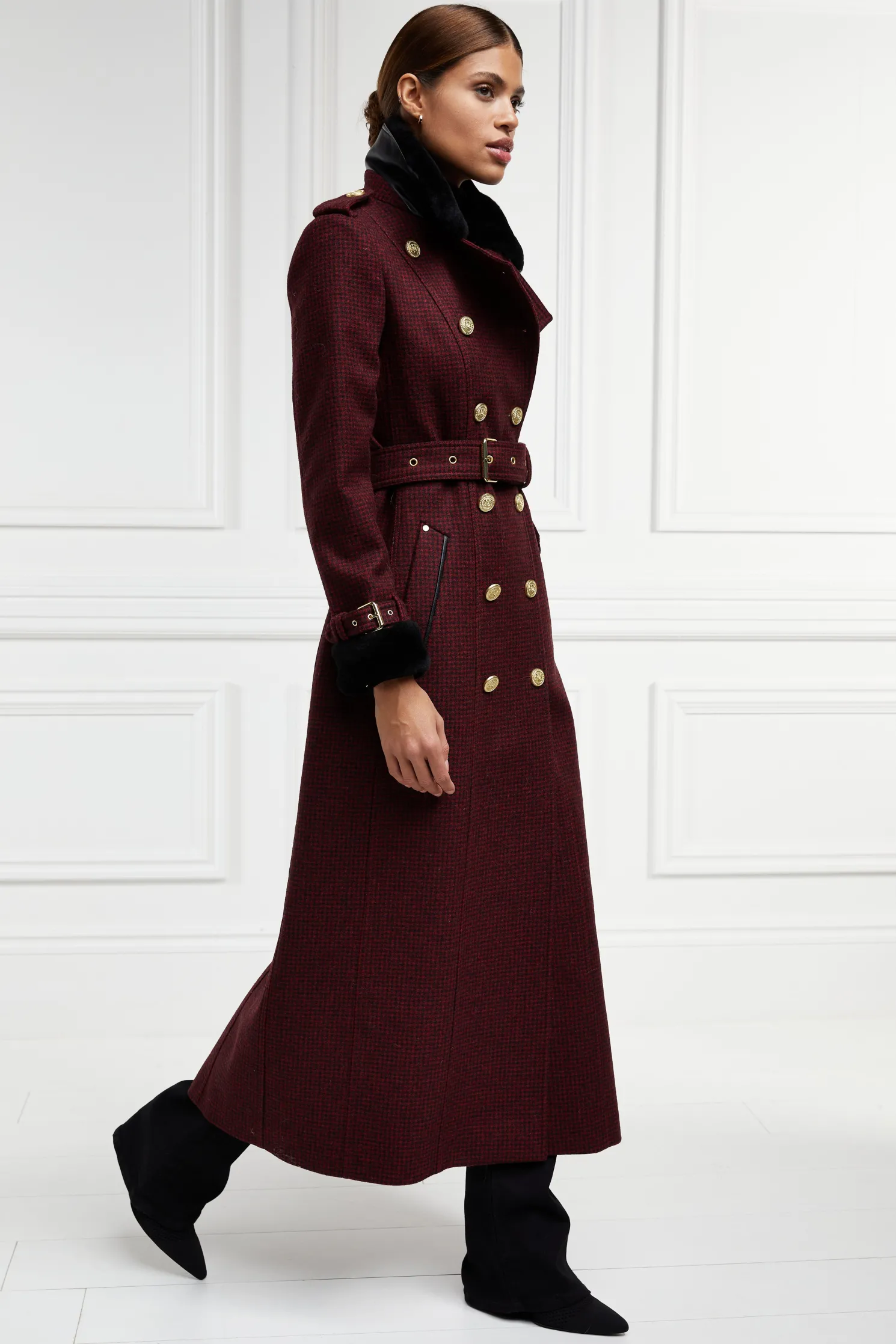Gold Label Trench (Deep Red Houndstooth)