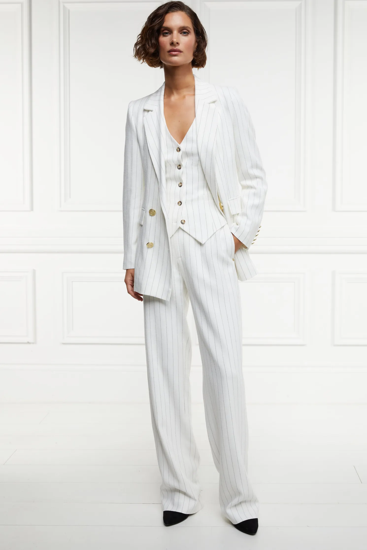 Hampton Waistcoat (Oyster Linen Pinstripe)