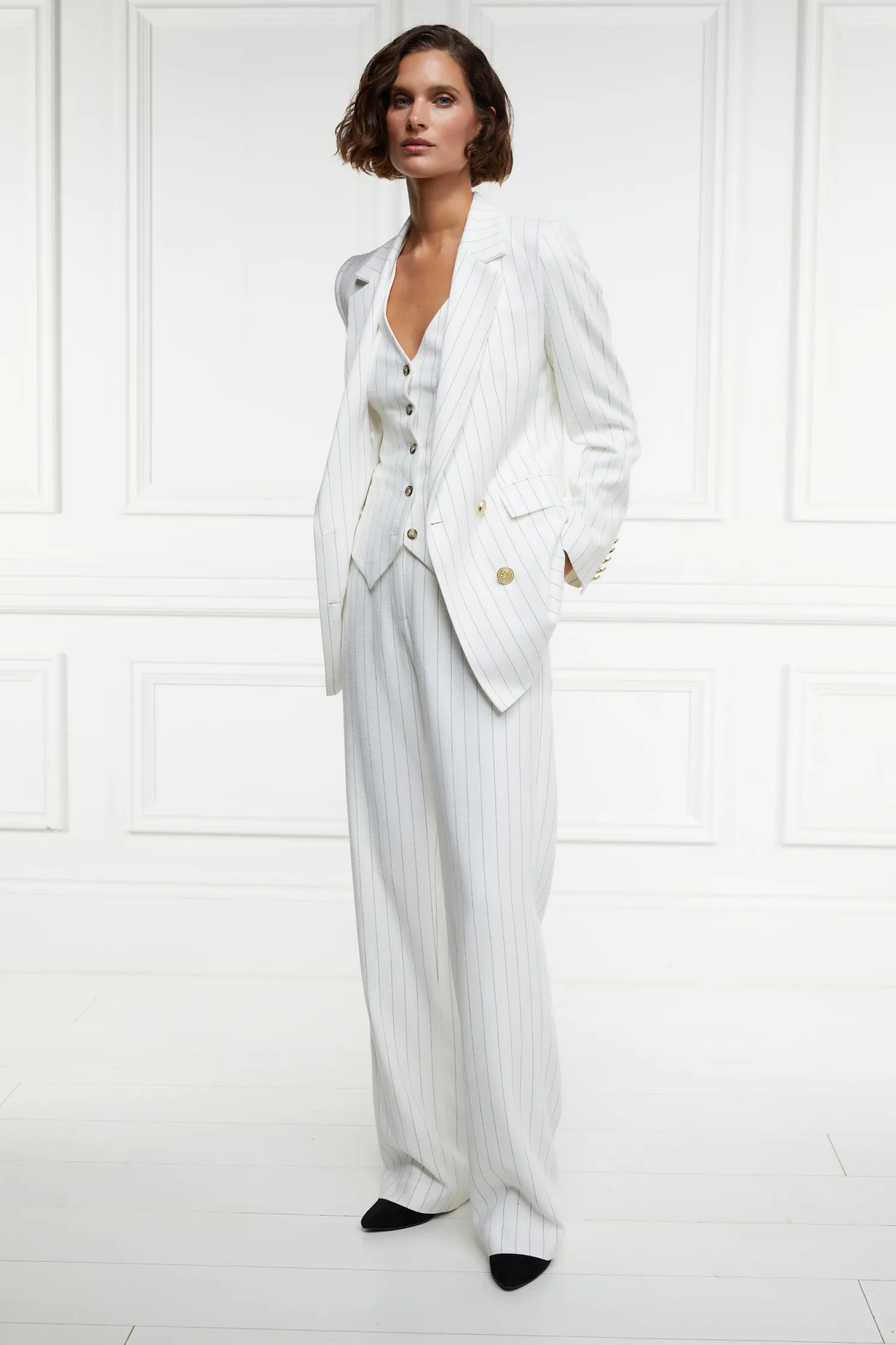 Hampton Waistcoat (Oyster Linen Pinstripe)