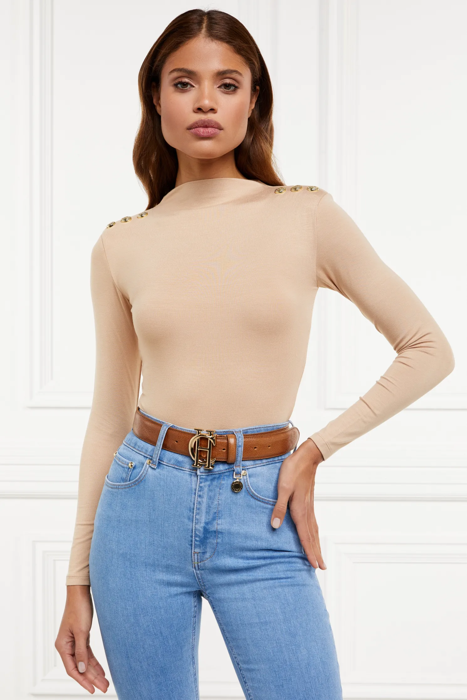 Harper Long Sleeve Bodysuit (Light Camel)