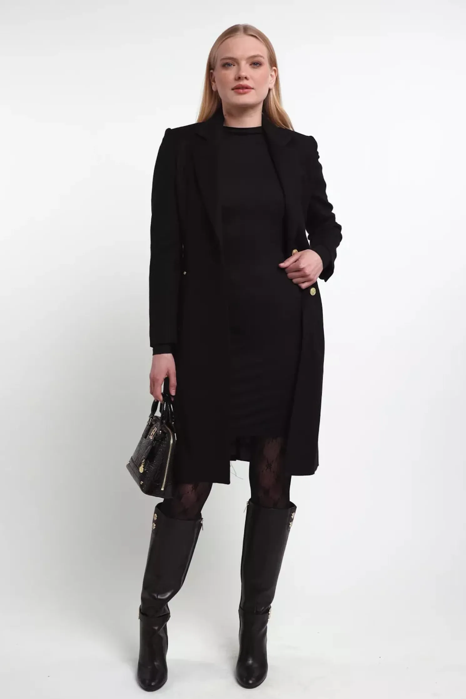 Harper Long Sleeve Mini Dress (Black)