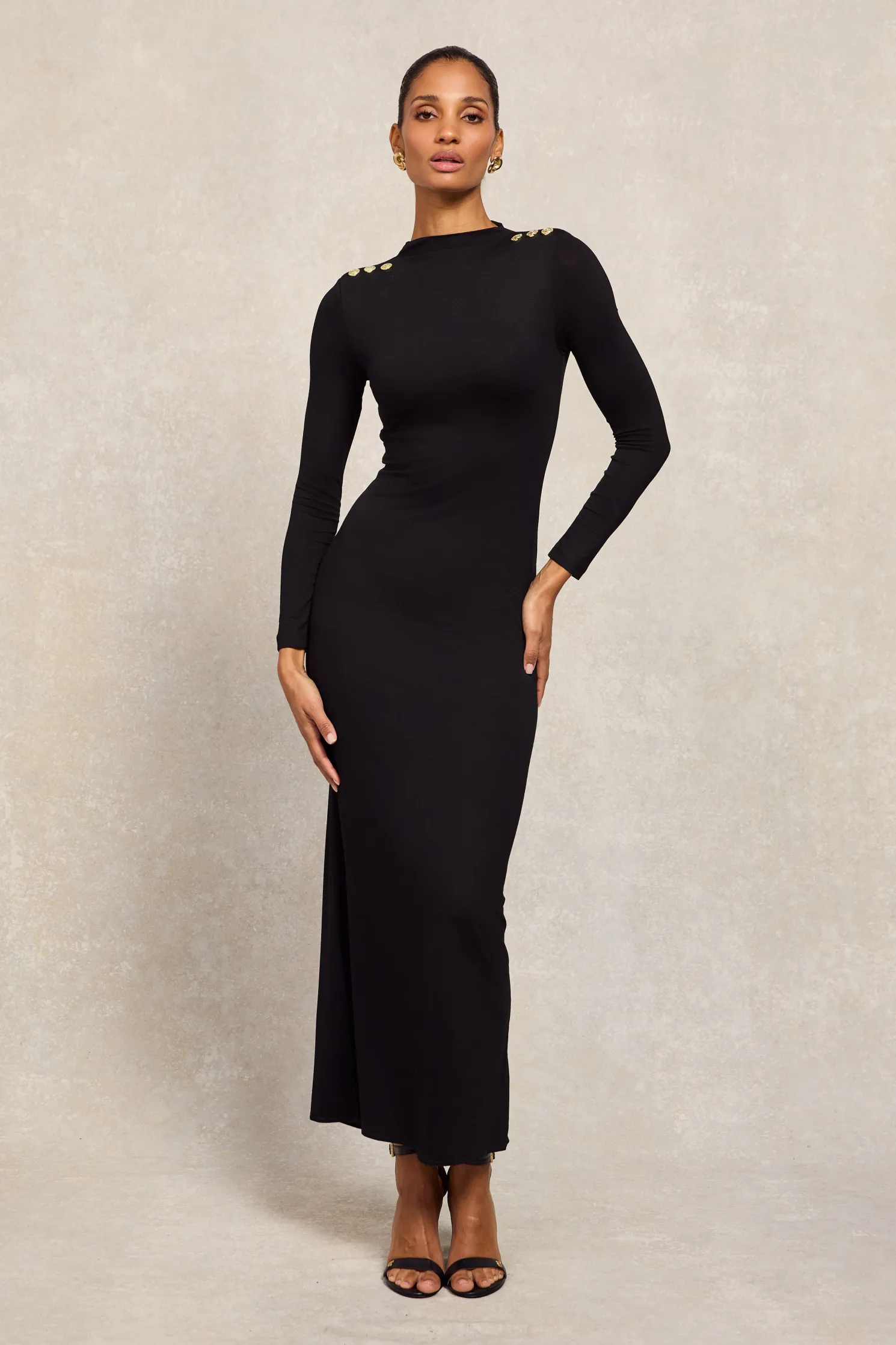 Harper Long Sleeve Maxi Dress (Black)