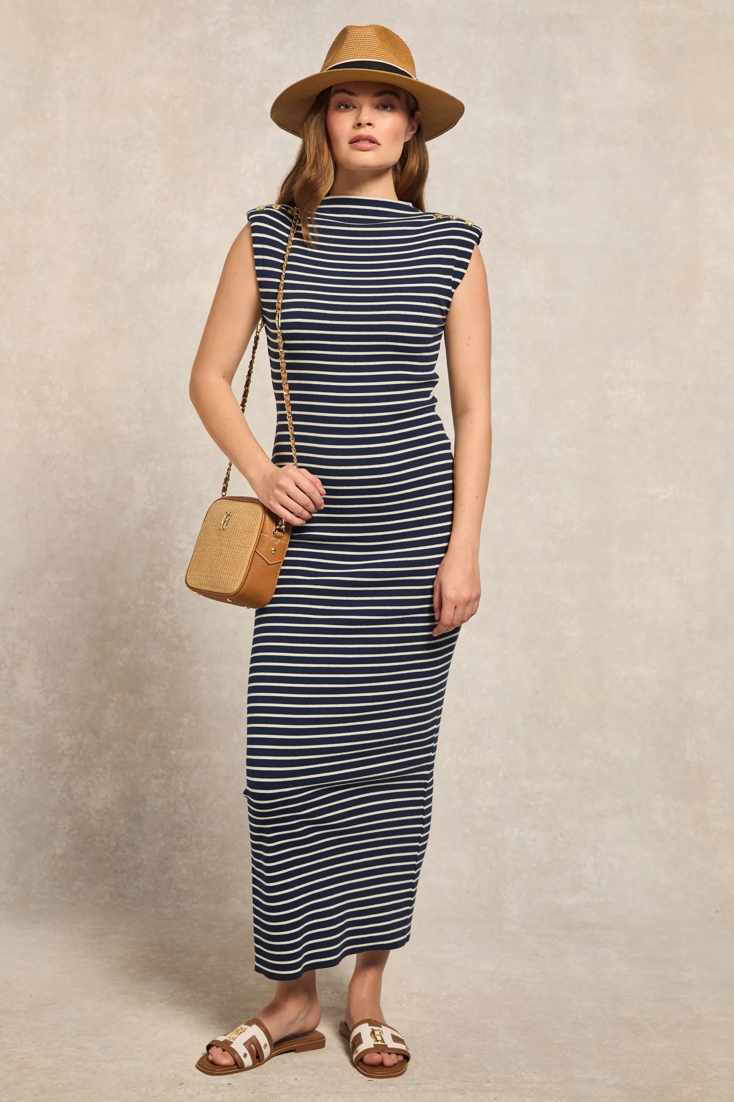 Harper Maxi Dress (Ink Navy Natural Stripe)
