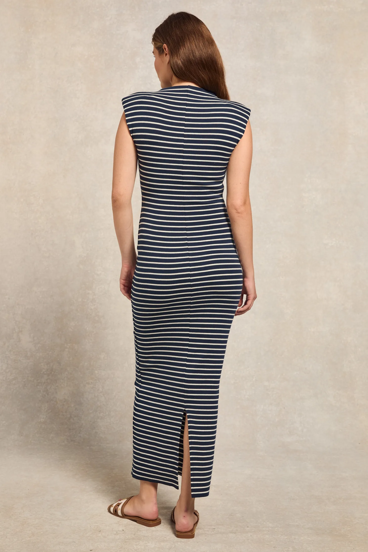 Harper Maxi Dress (Ink Navy Natural Stripe)