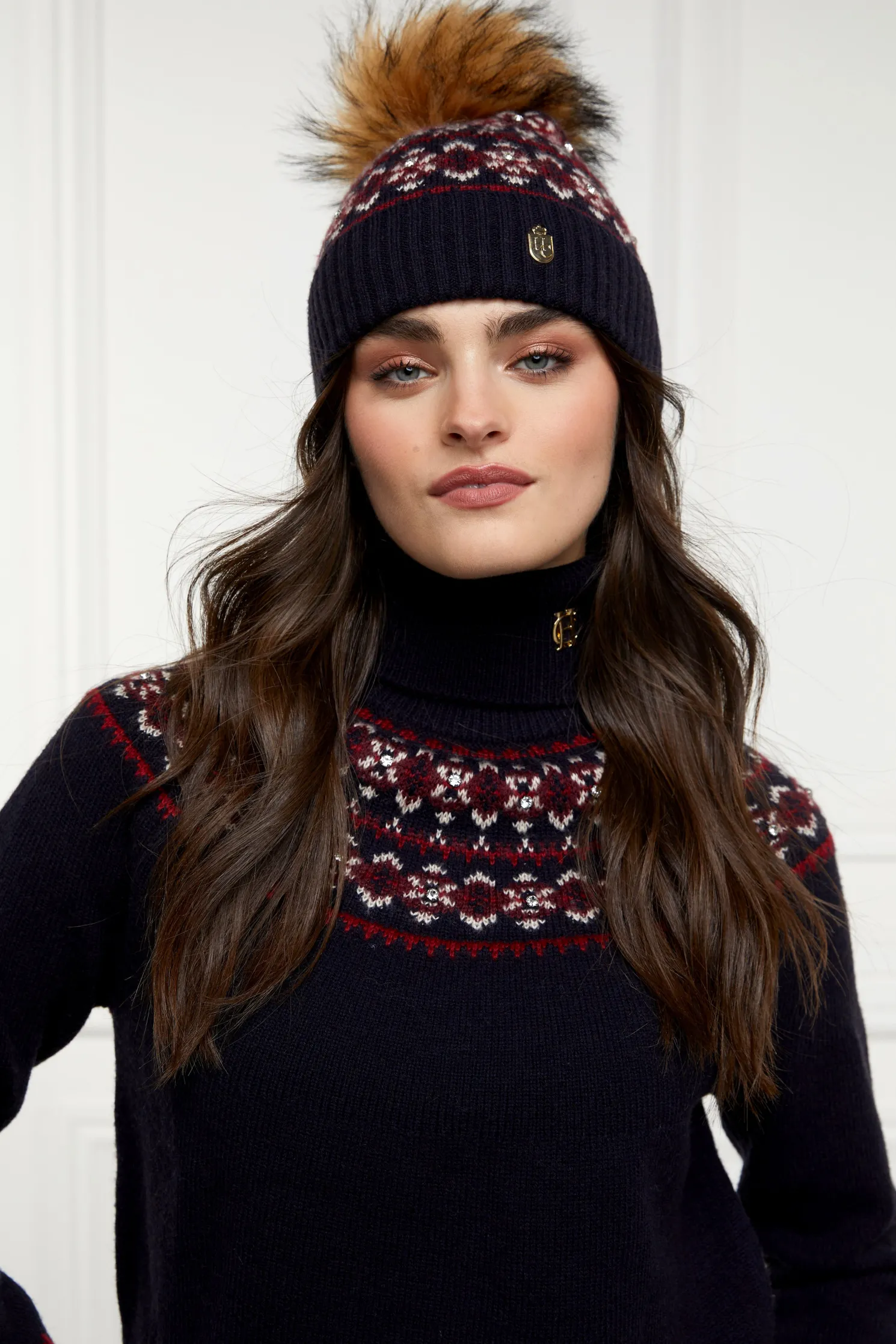 Jennifer Fairisle Bobble Hat (Ink Navy)
