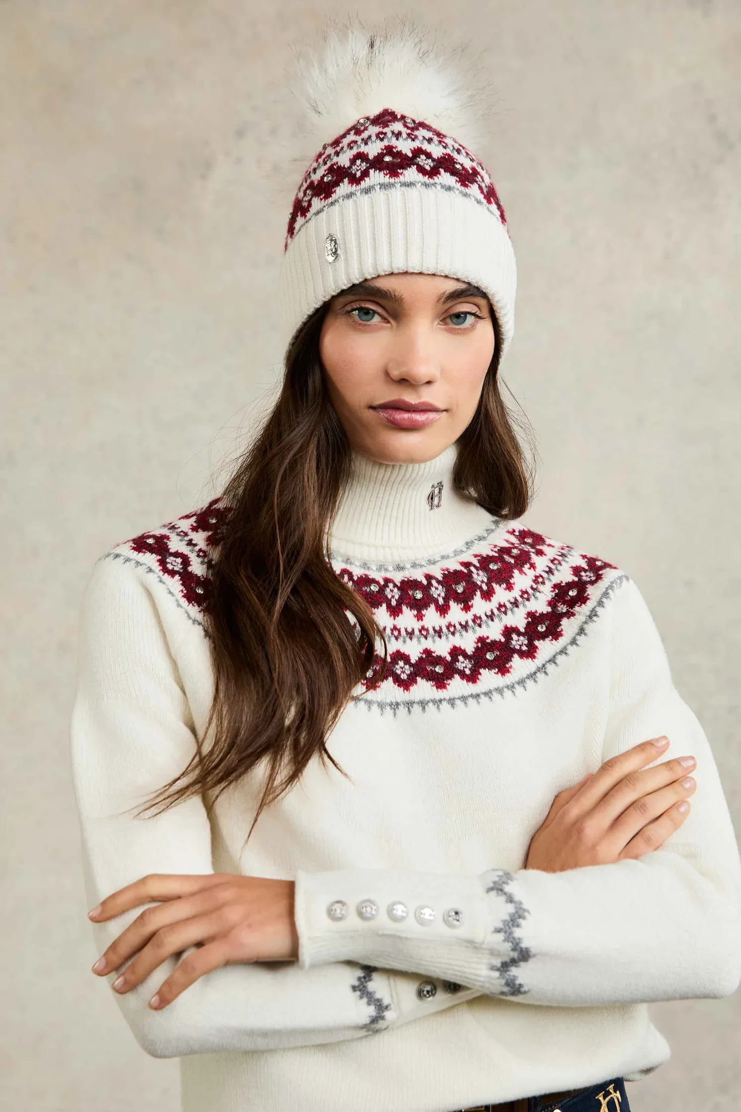 Jennifer Fairisle Bobble Hat (Natural)