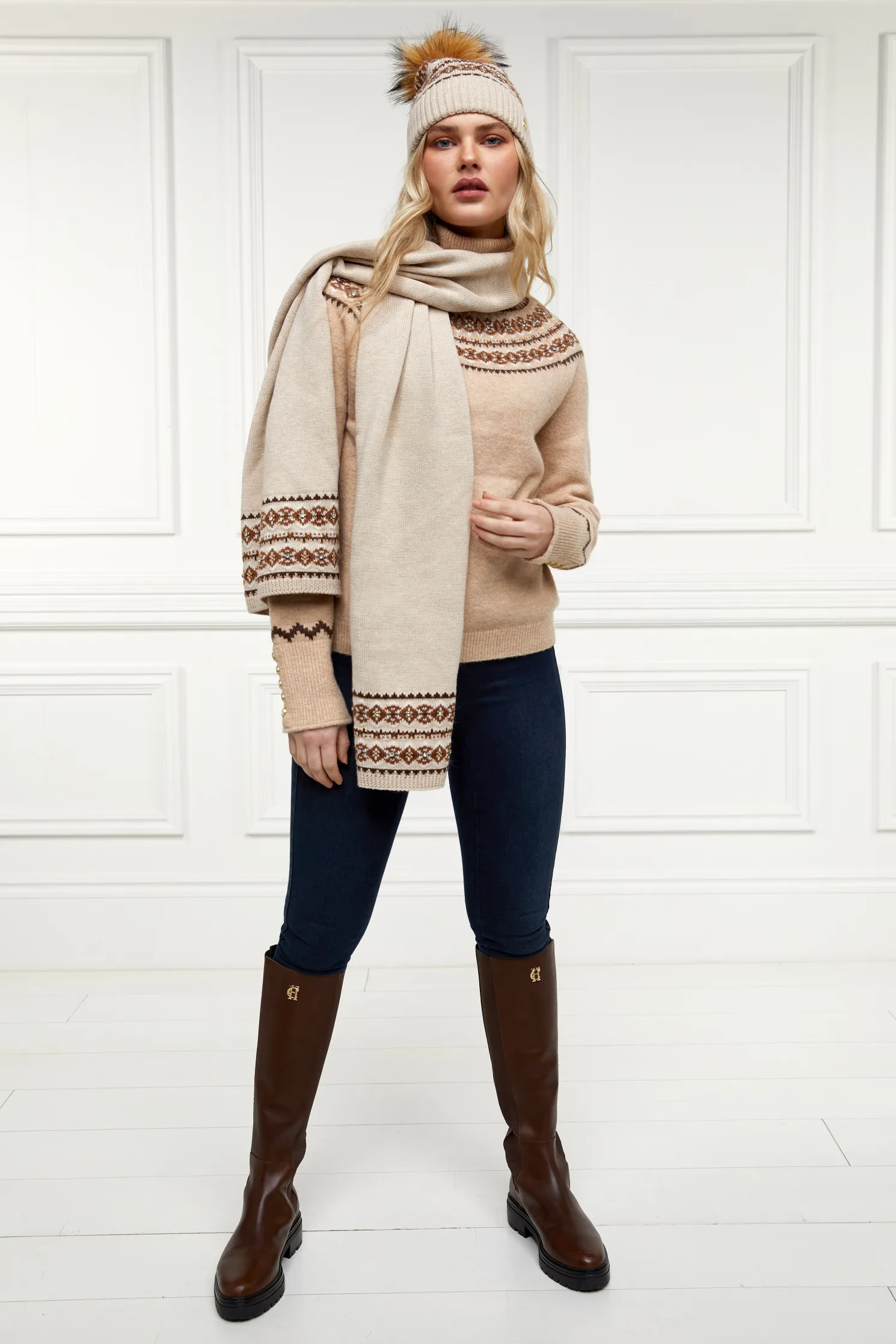 Jennifer Fairisle Scarf (Light Camel)