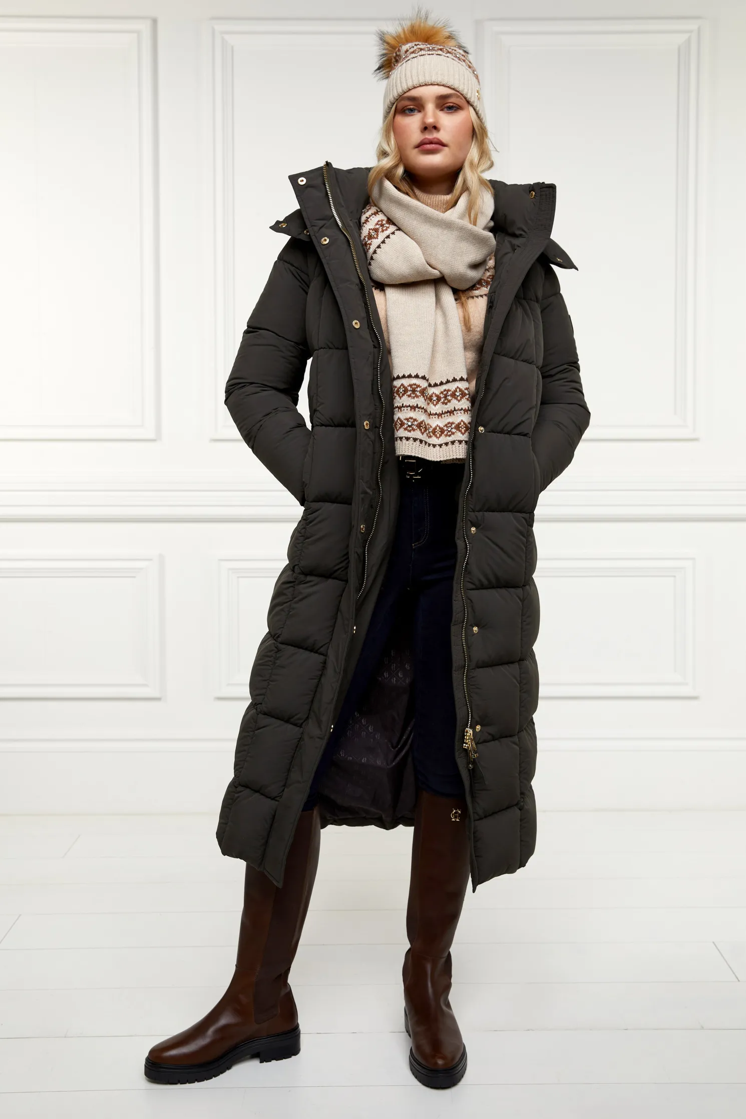 Jennifer Fairisle Scarf (Light Camel)