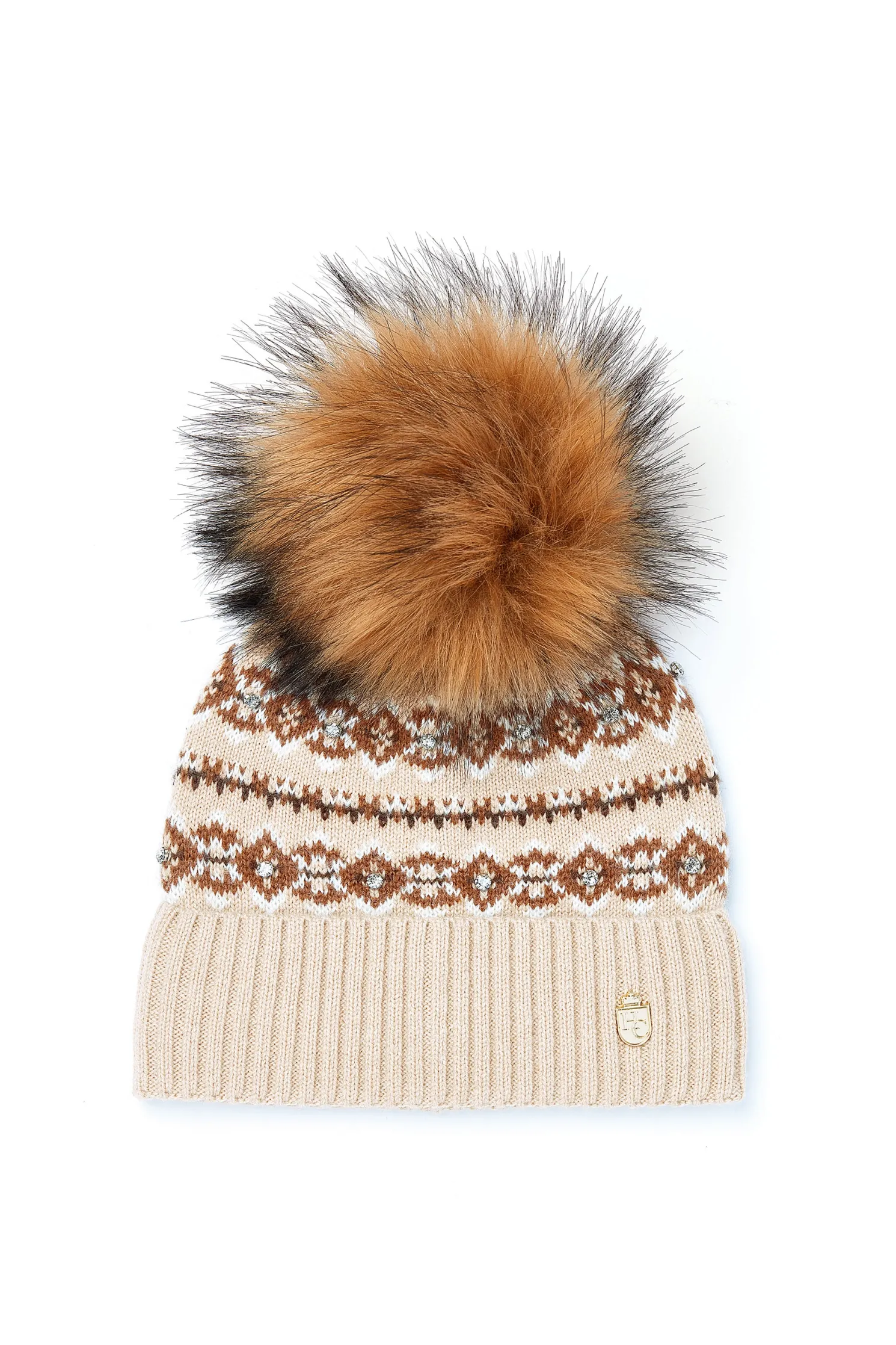 Jennifer Fairisle Bobble Hat (Light Camel)