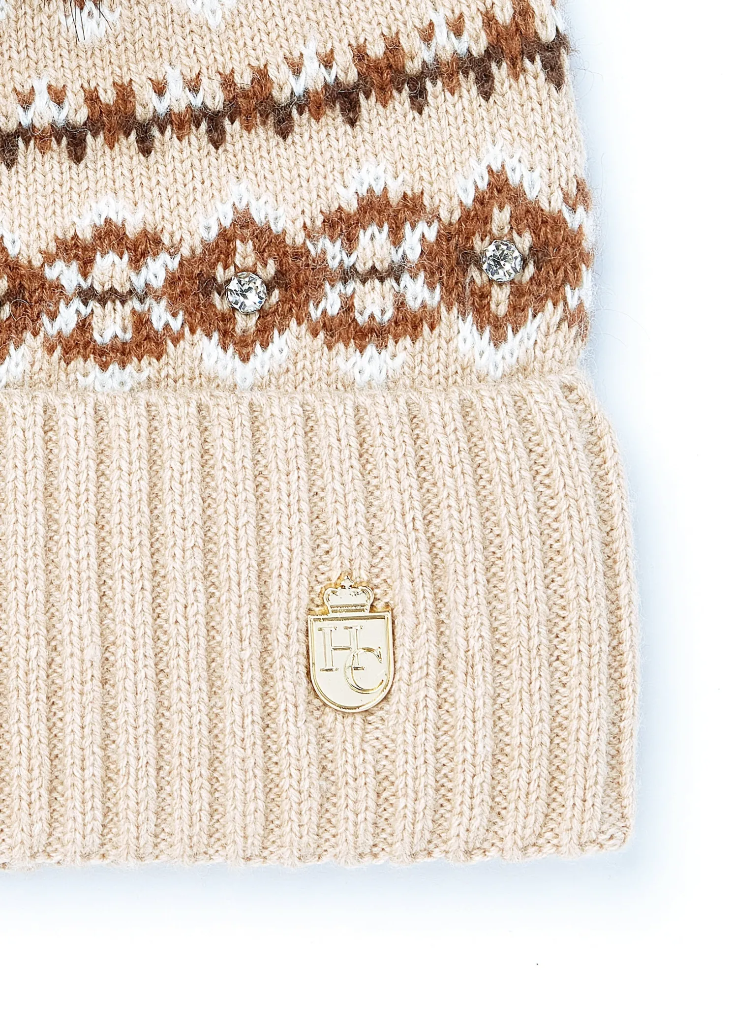Jennifer Fairisle Bobble Hat (Light Camel)