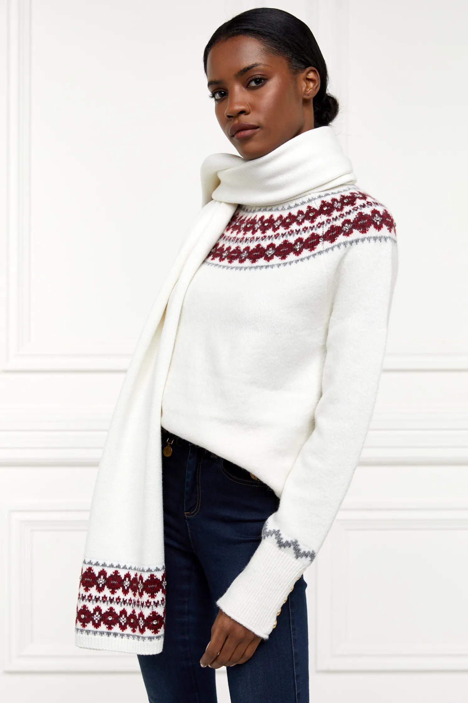 Jennifer Fairisle Scarf (Natural)