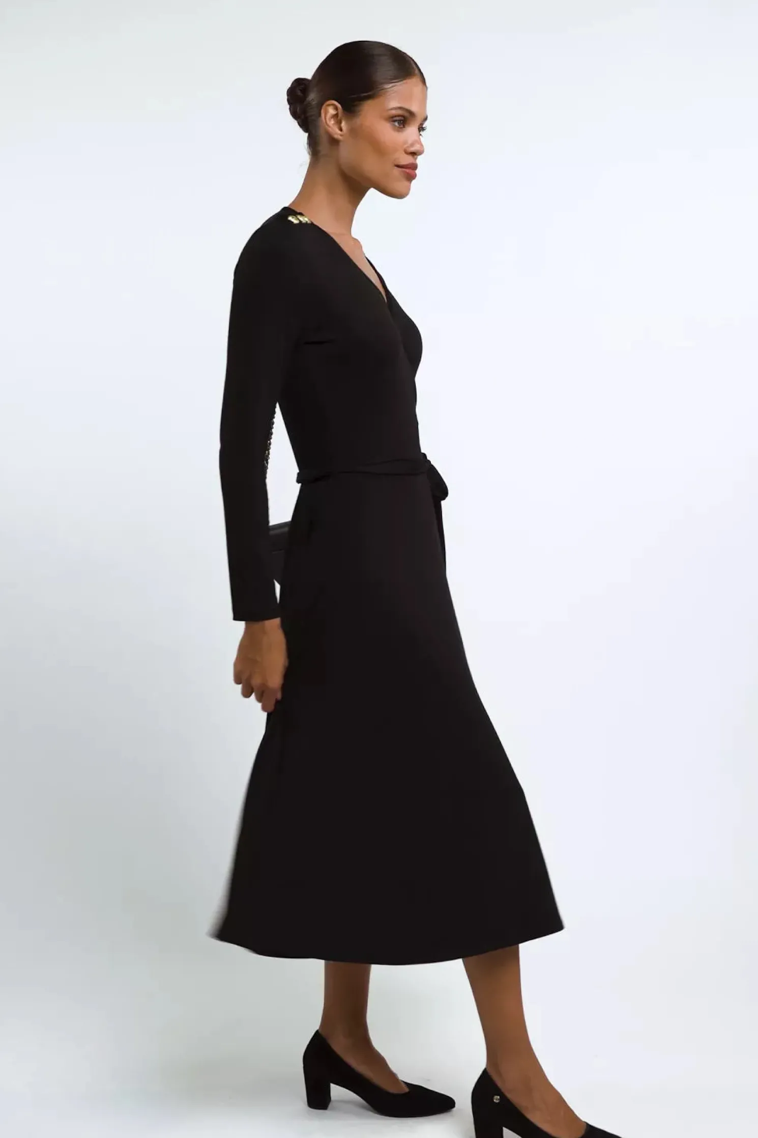 Juliette Midi Wrap Dress (Black)