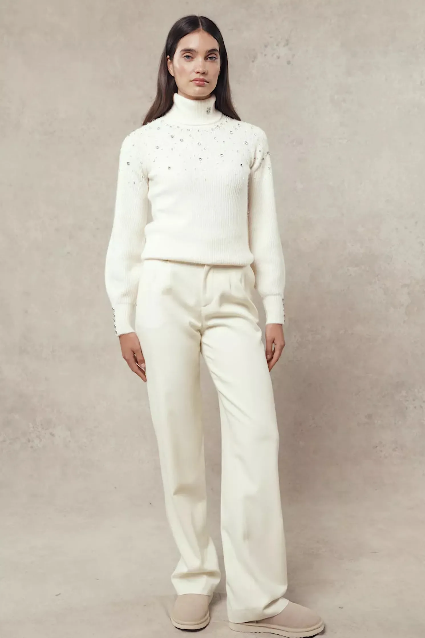 Kelsie Rib Embellished Roll Neck (Natural)