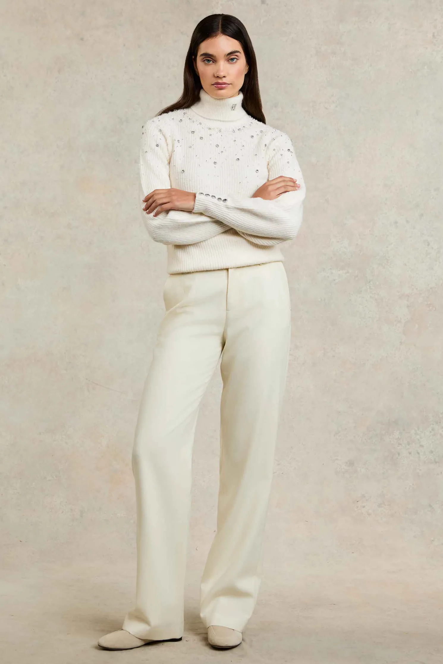 Kelsie Rib Embellished Roll Neck (Natural)