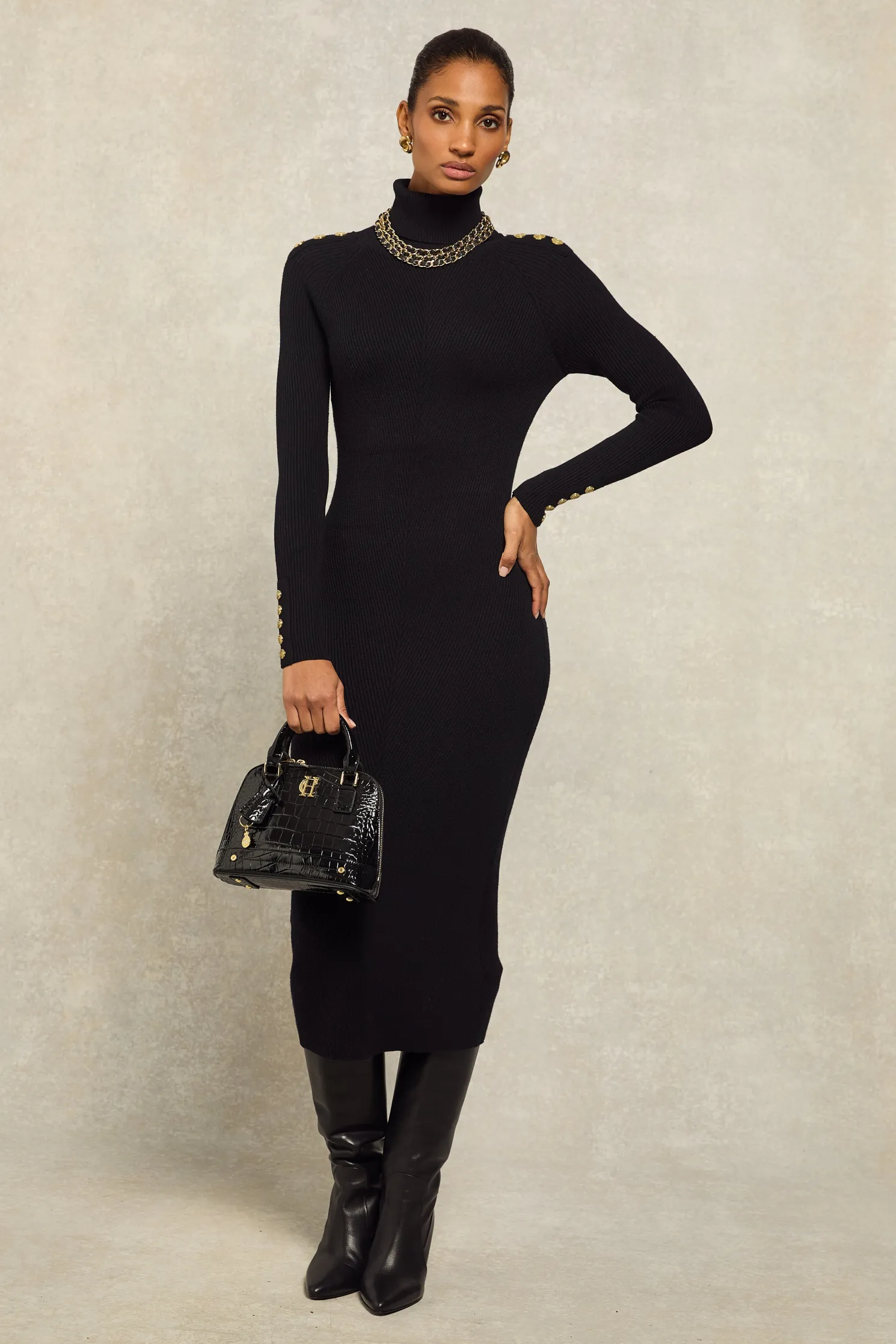 Kensington Midi Jumper Dress (Black)