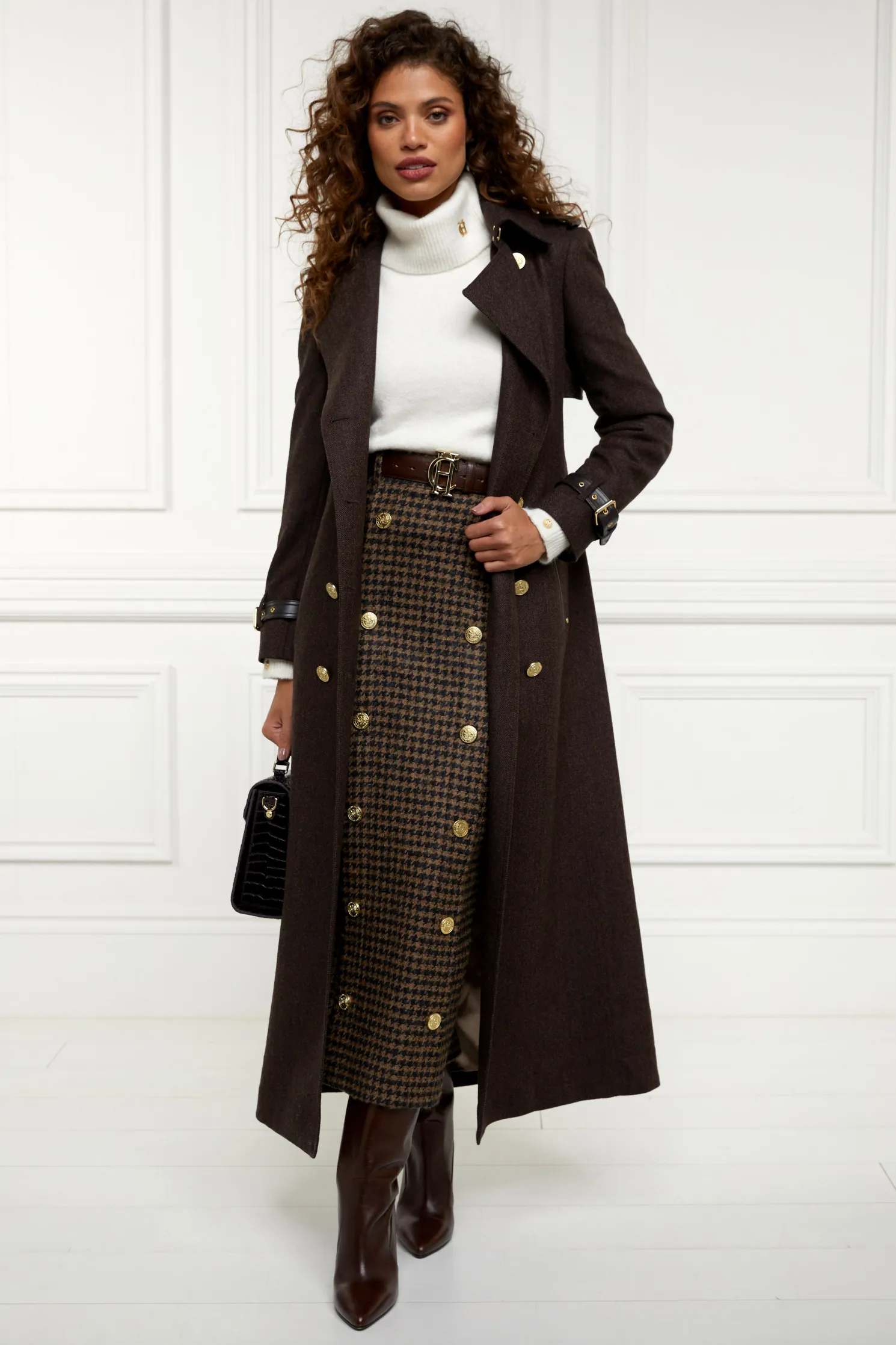 Knightsbridge Maxi Skirt (Chocolate Houndstooth)