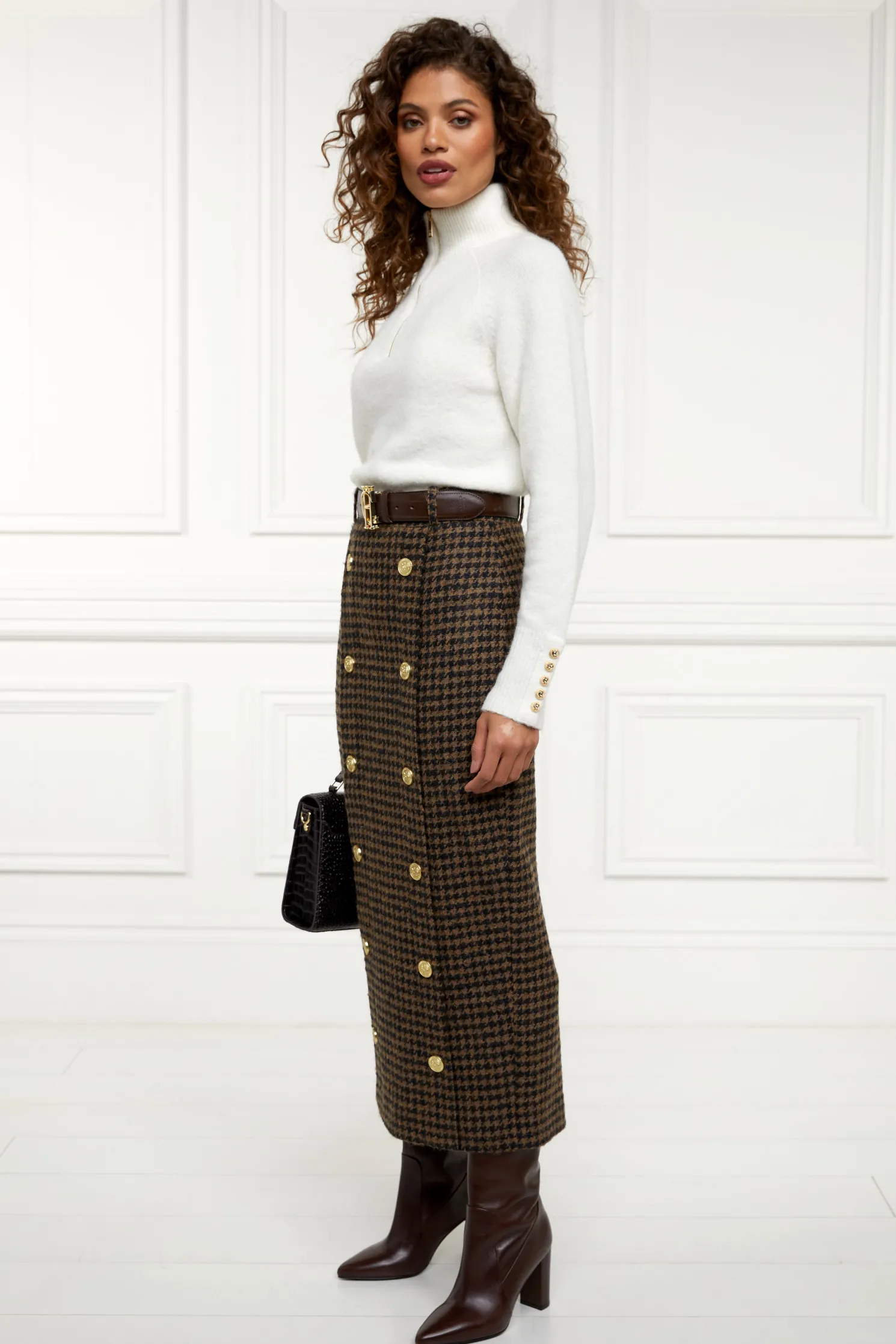 Knightsbridge Maxi Skirt (Chocolate Houndstooth)