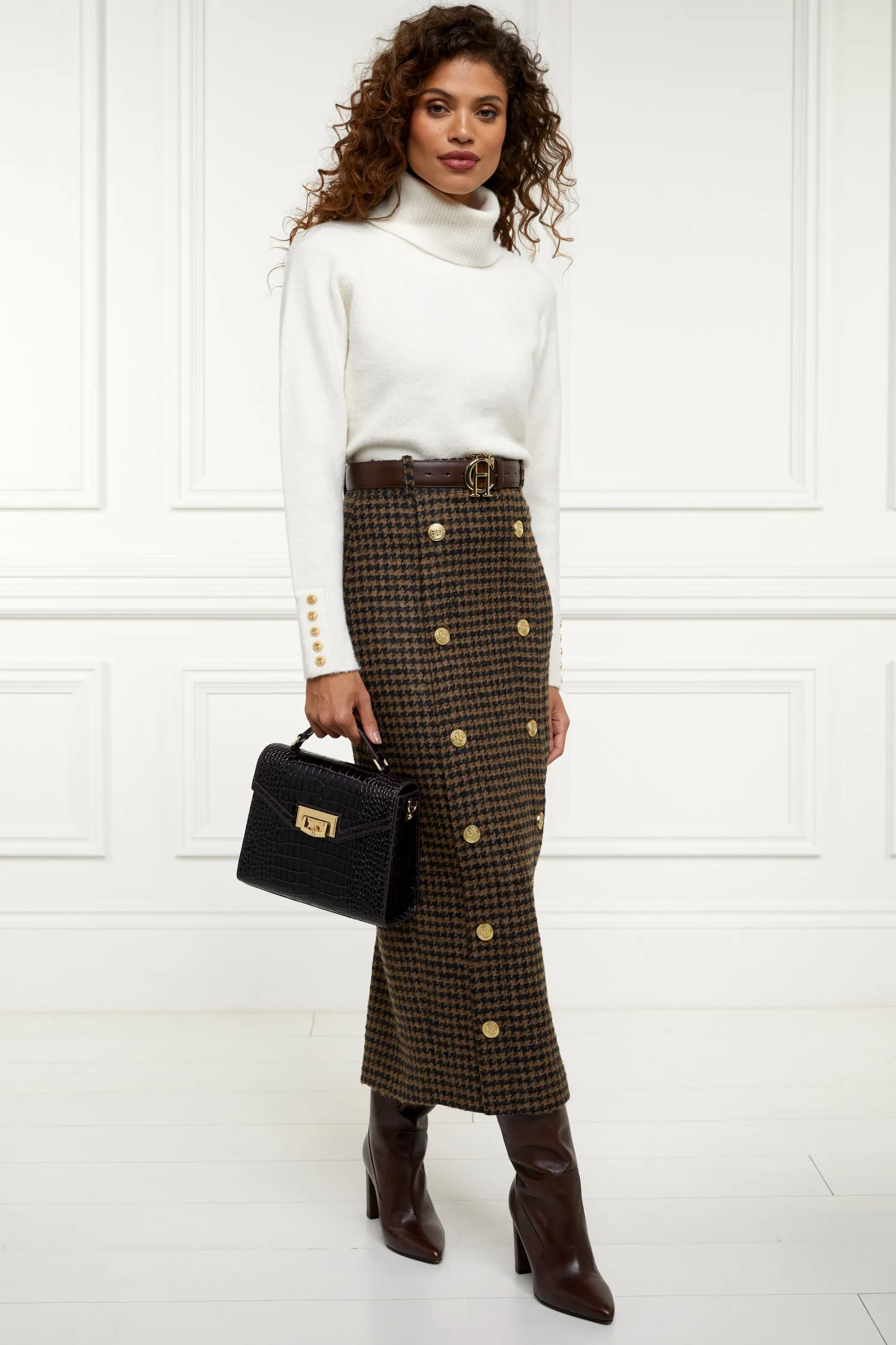 Knightsbridge Maxi Skirt (Chocolate Houndstooth)