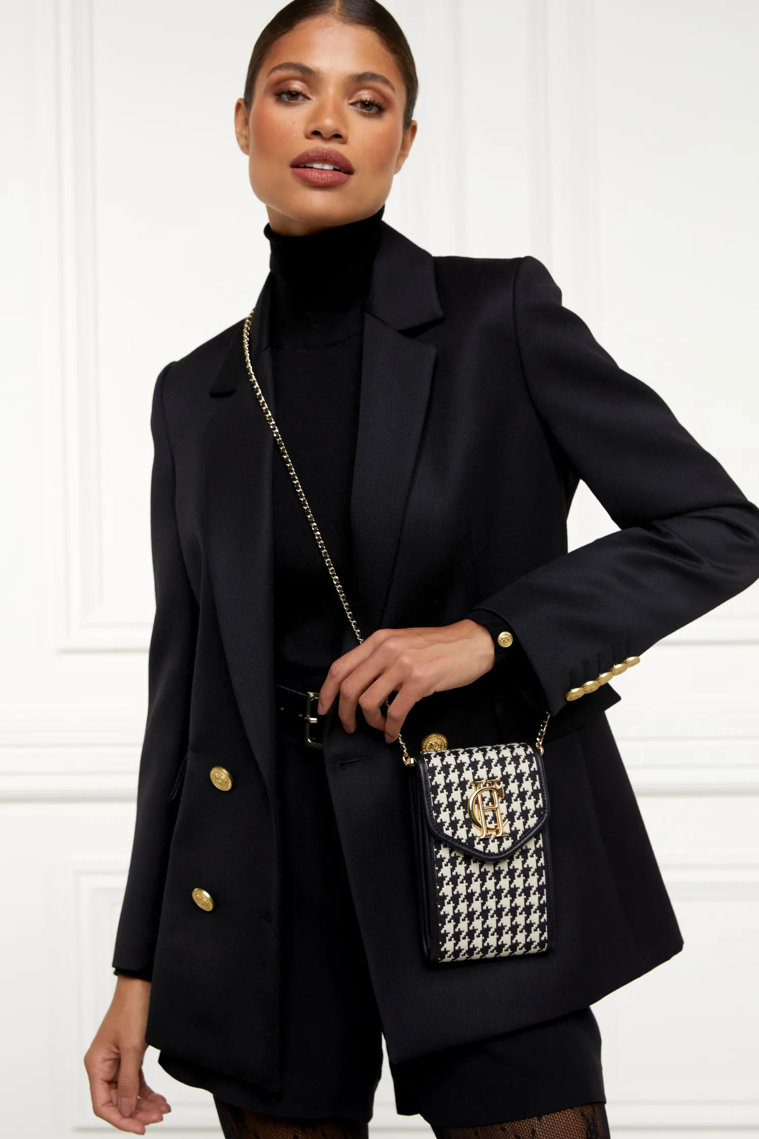 Knightsbridge Phone Pouch (Ecru Houndstooth)