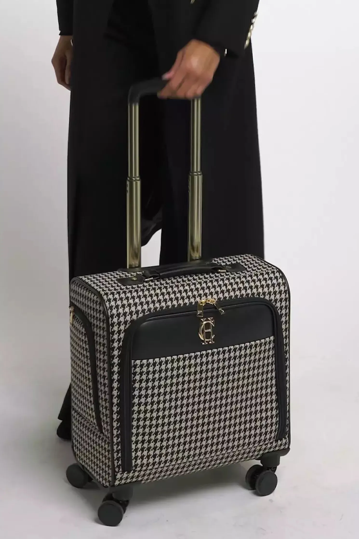 Knightsbridge Small Suitcase (Ecru Houndstooth)
