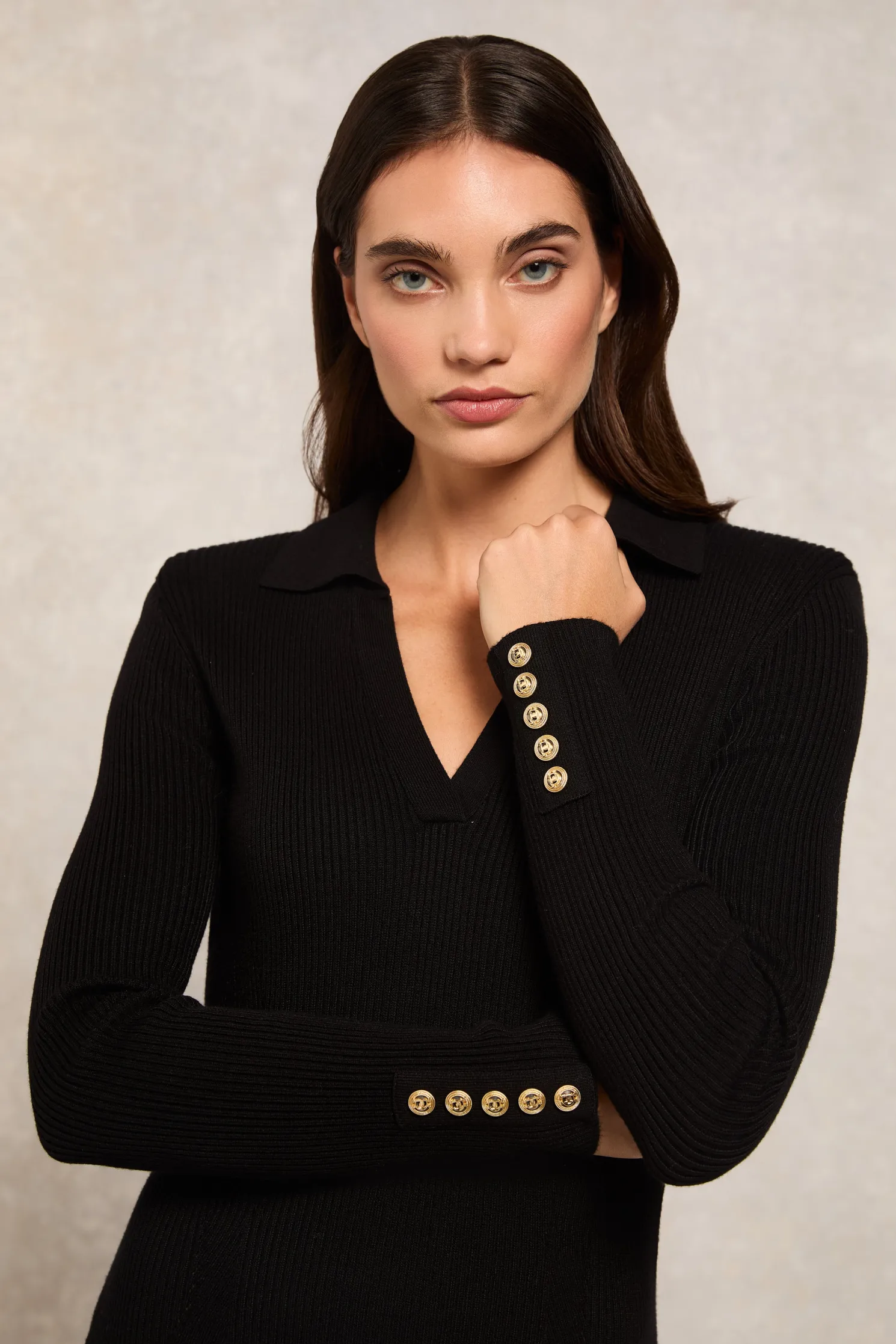 Knitted Shirt Dress (Black)