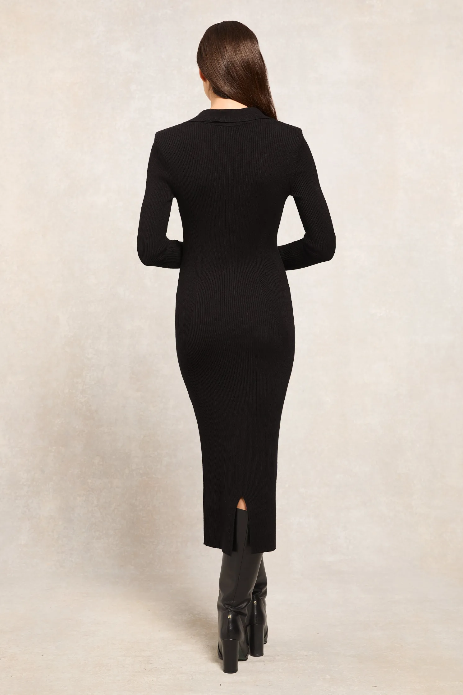 Knitted Shirt Dress (Black)