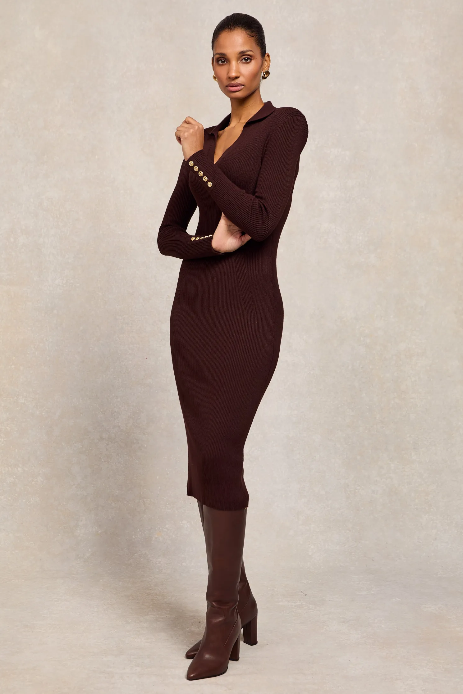 Knitted Shirt Dress (Chocolate)